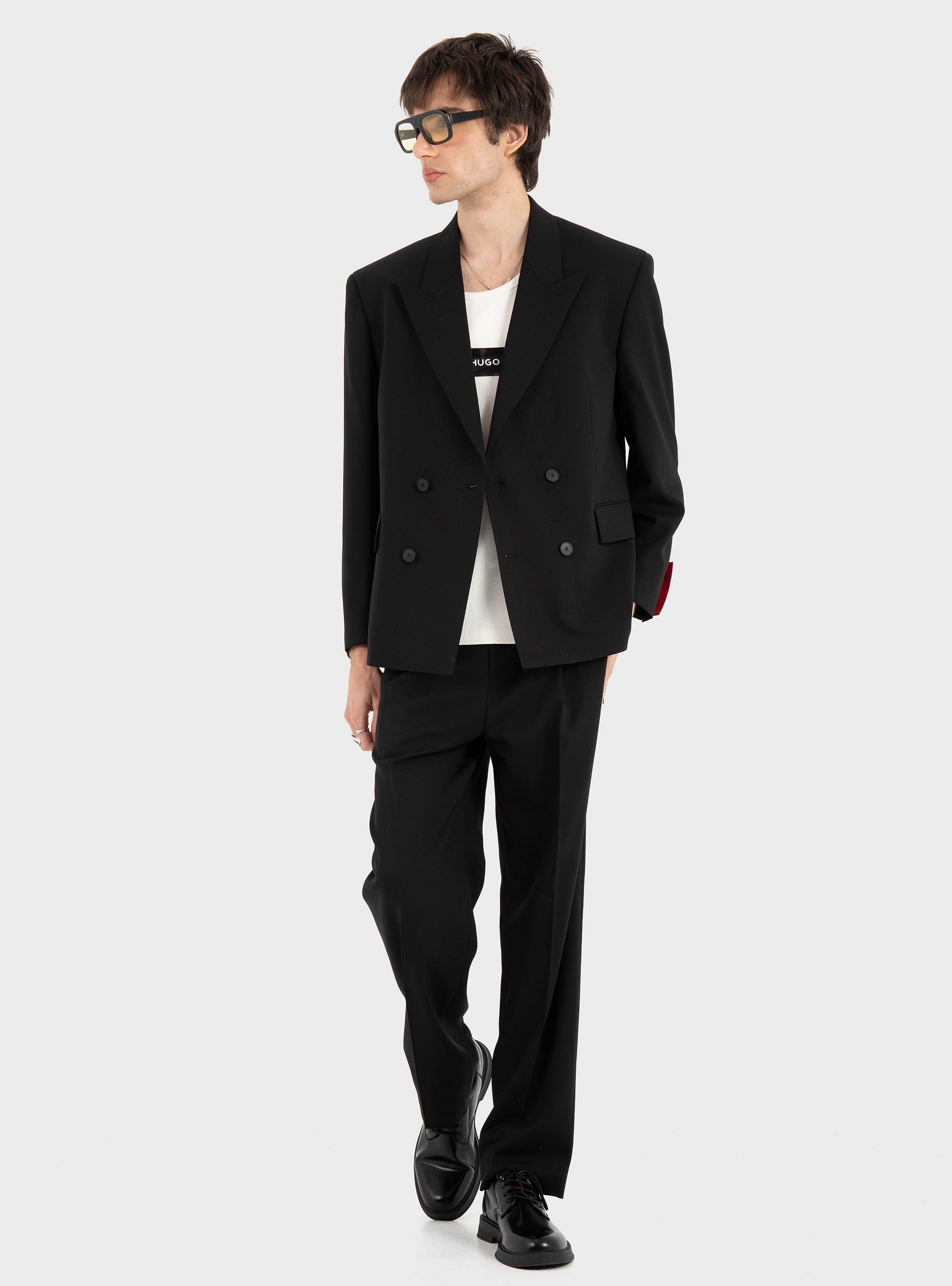 HUGO Double-Breasted Blazer In Wool-Blend Twill  Ulik262X - Black