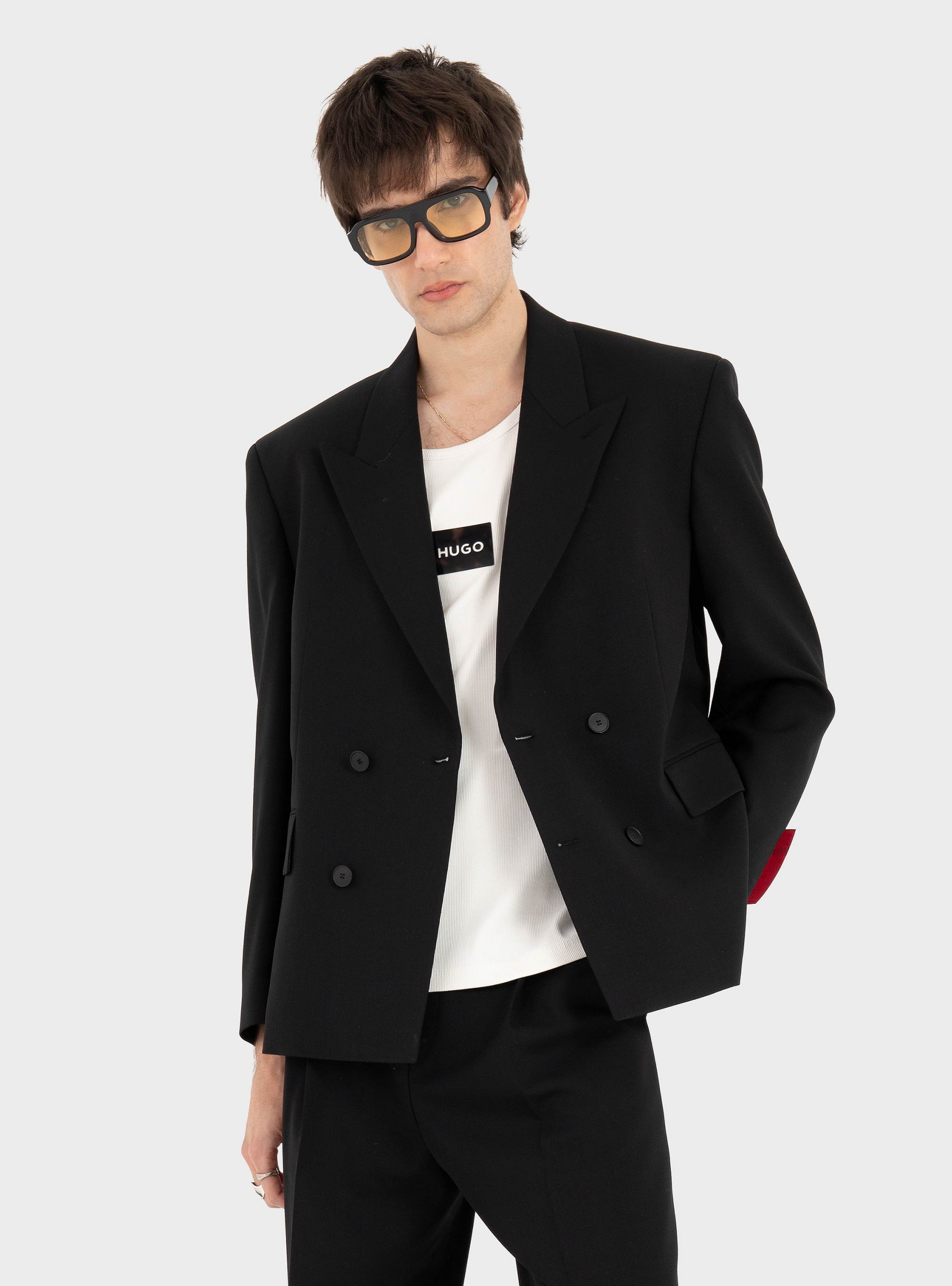 HUGO Double-Breasted Blazer In Wool-Blend Twill  Ulik262X - Black