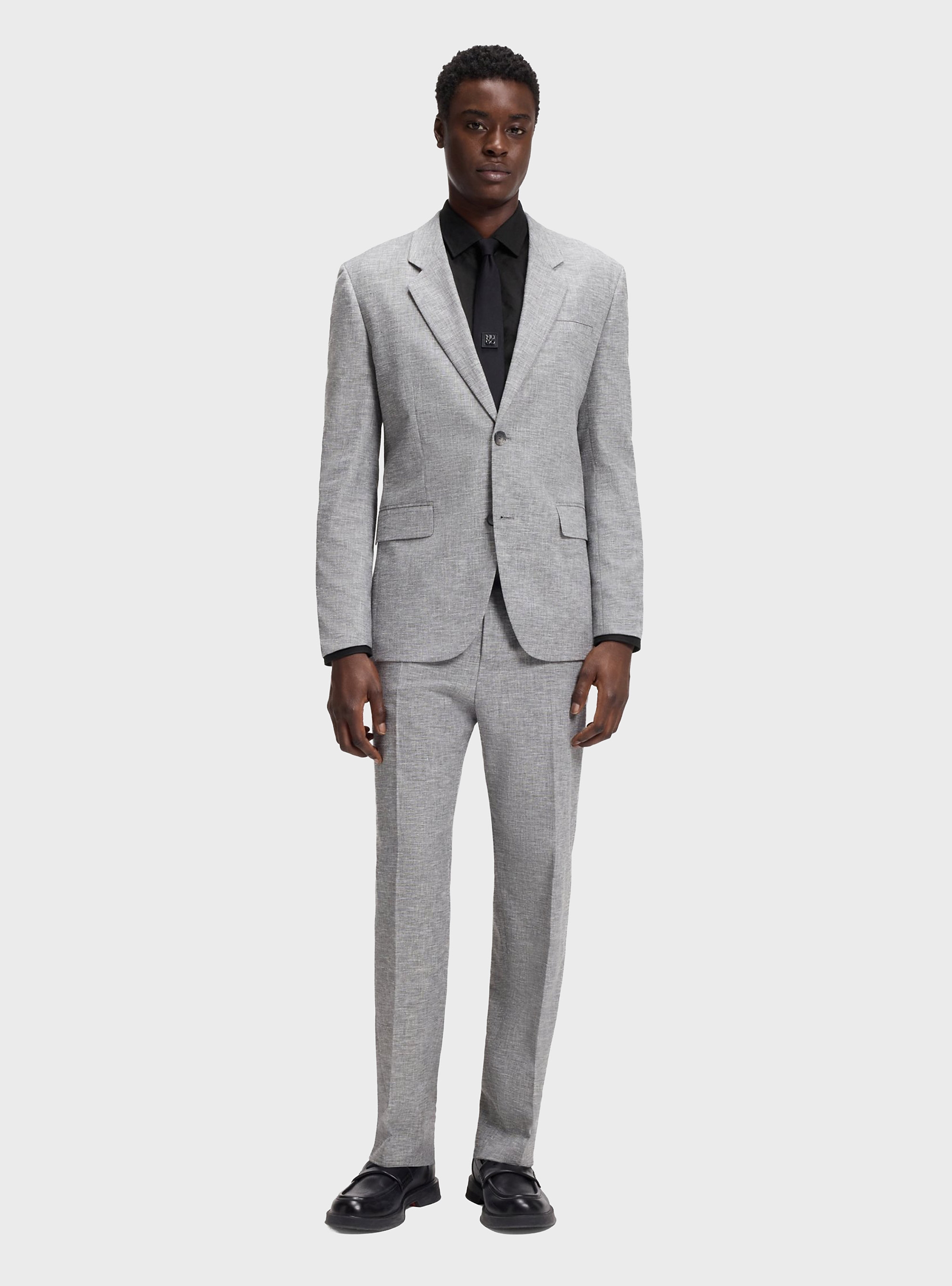 HUGO Slim-Fit Shirt In Cotton-Linen Jacquard  Kenno - Black
