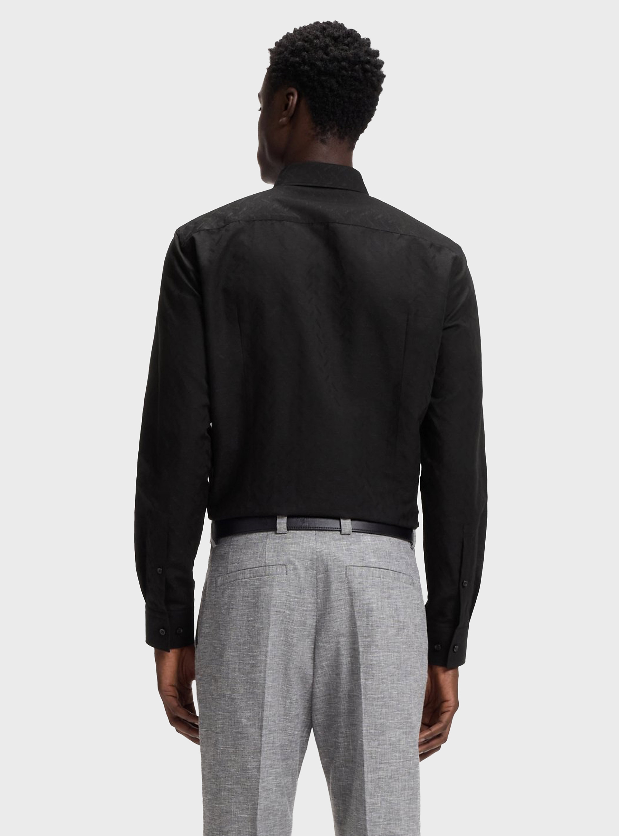 HUGO Slim-Fit Shirt In Cotton-Linen Jacquard  Kenno - Black