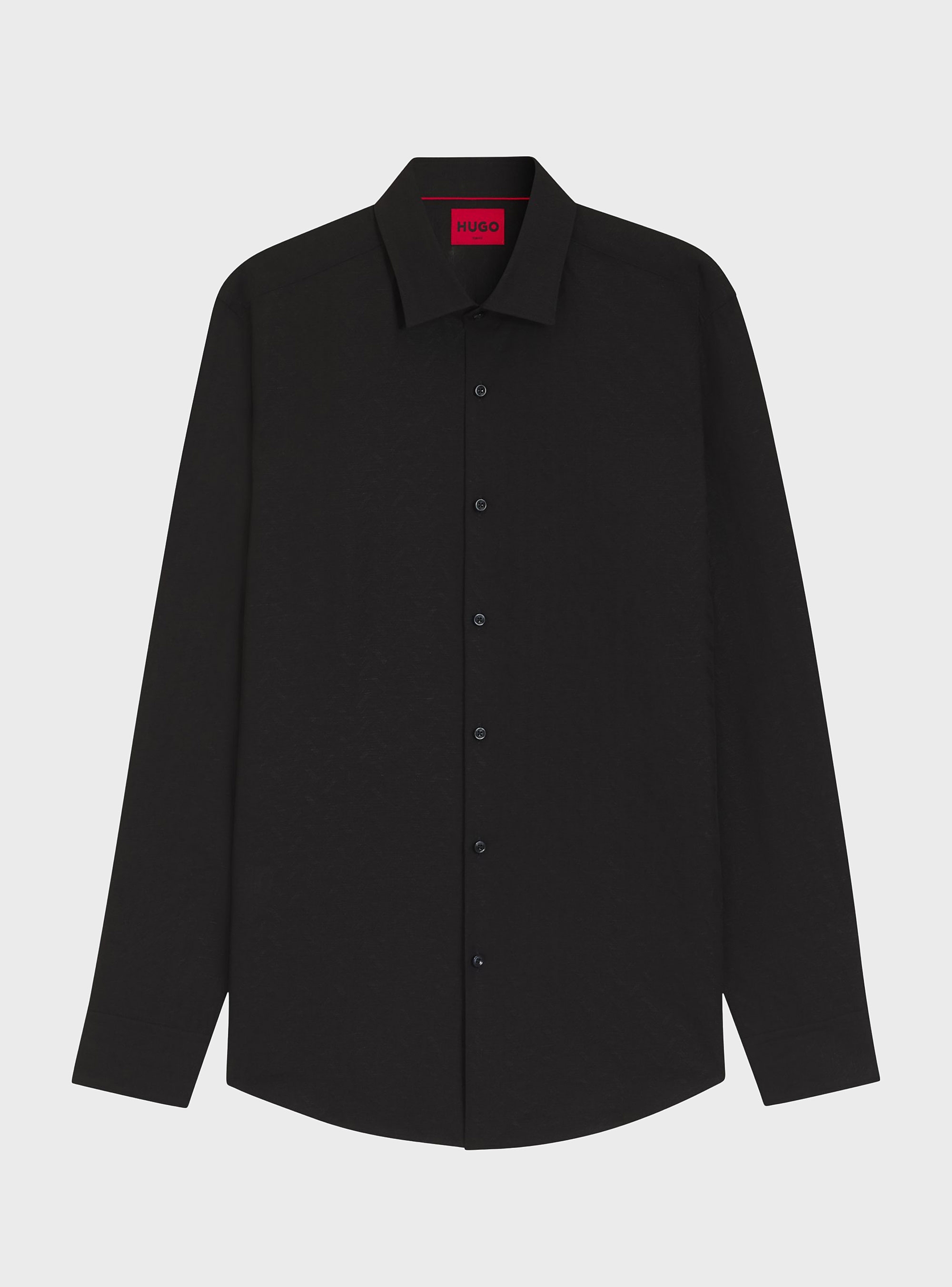 HUGO Slim-Fit Shirt In Cotton-Linen Jacquard  Kenno - Black