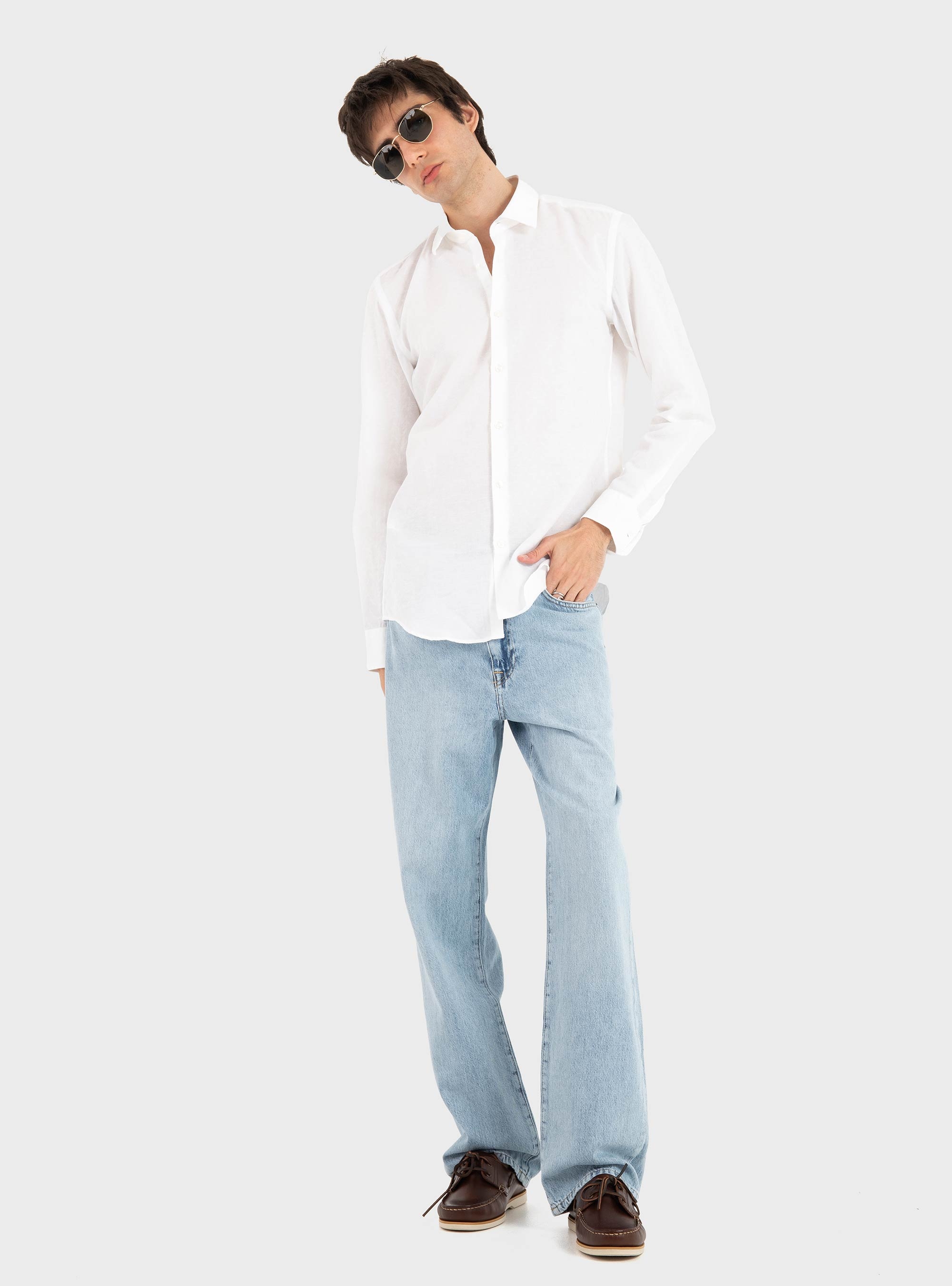 HUGO Slim-Fit Shirt In Cotton-Linen Jacquard  Kenno - White