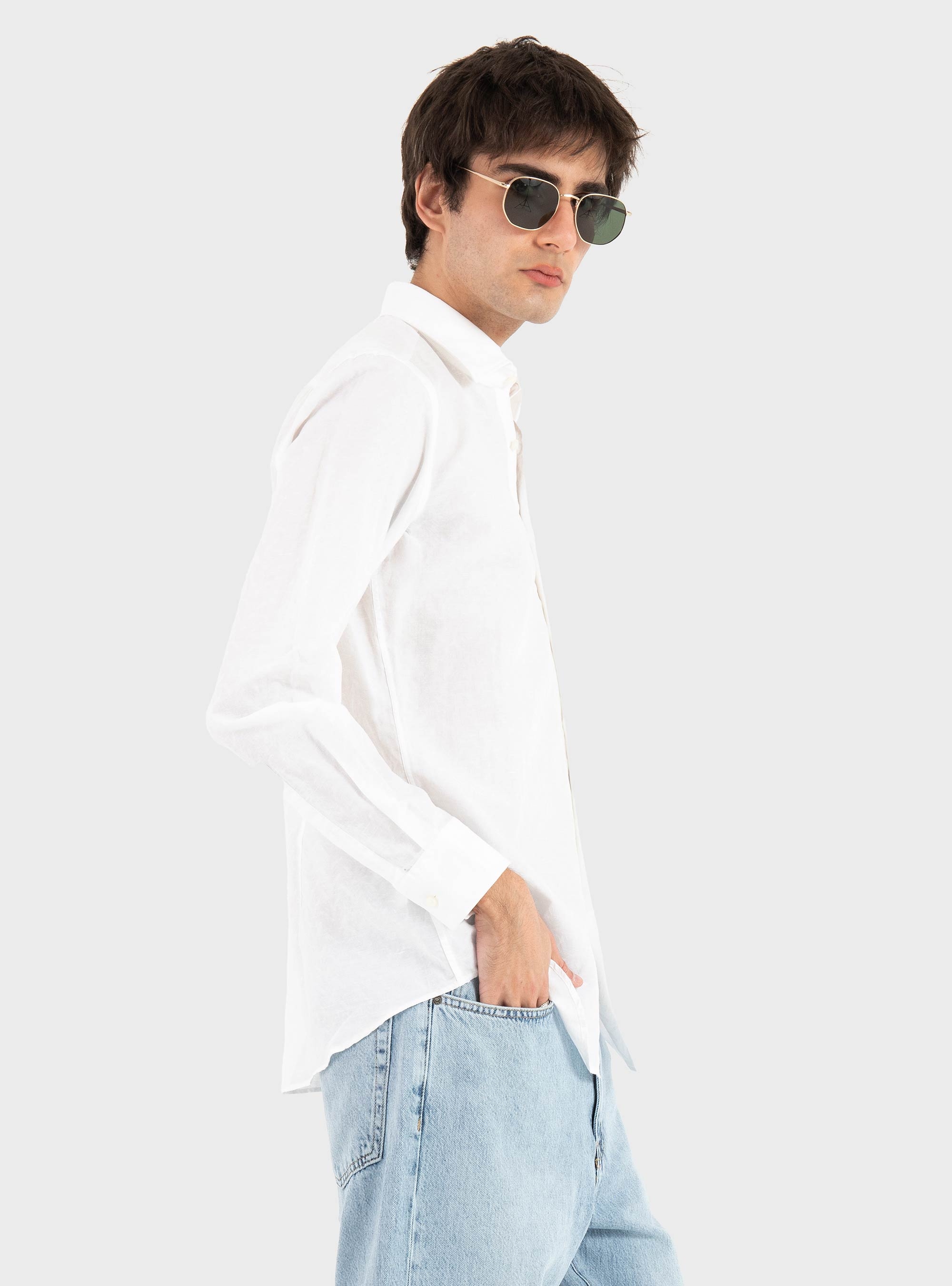 HUGO Slim-Fit Shirt In Cotton-Linen Jacquard  Kenno - White