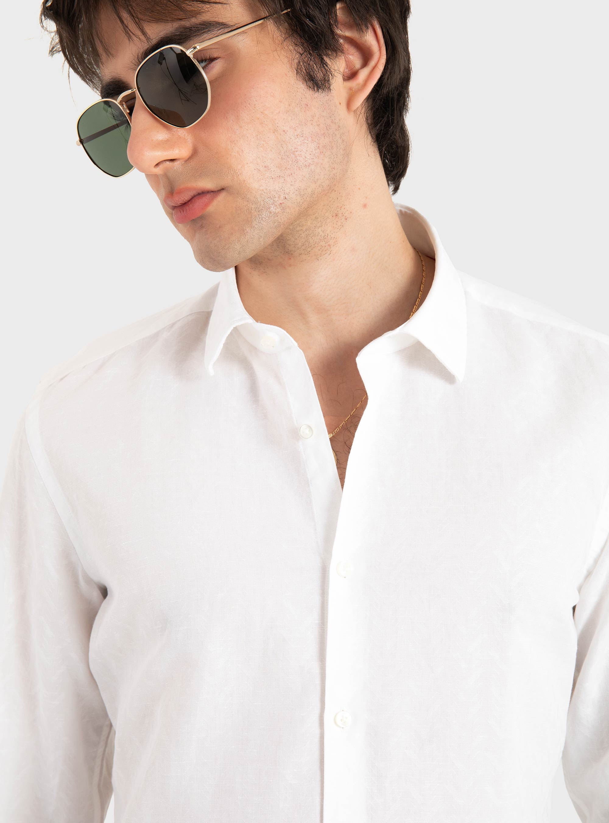 HUGO Slim-Fit Shirt In Cotton-Linen Jacquard  Kenno - White