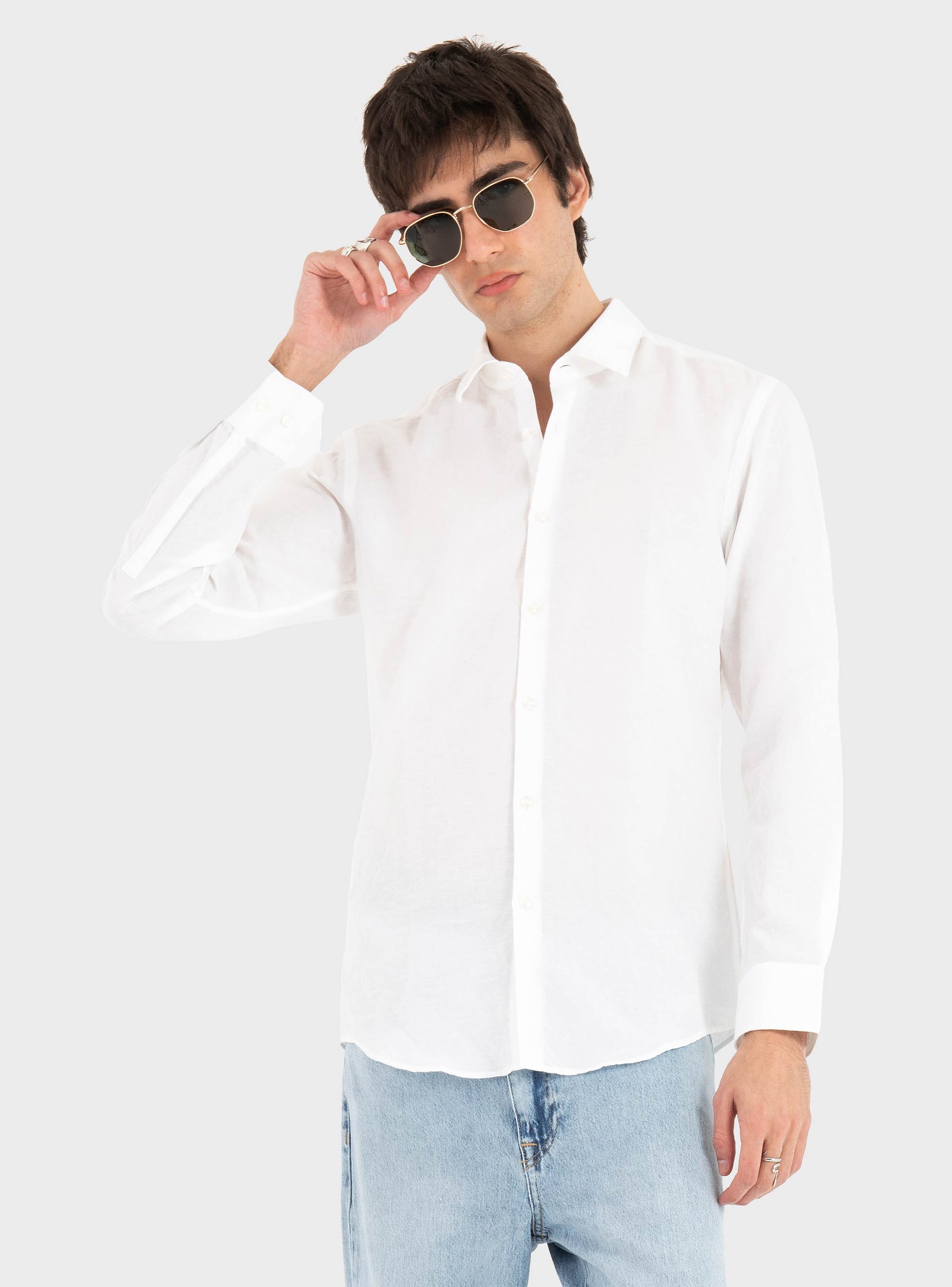 HUGO Slim-Fit Shirt In Cotton-Linen Jacquard  Kenno - White