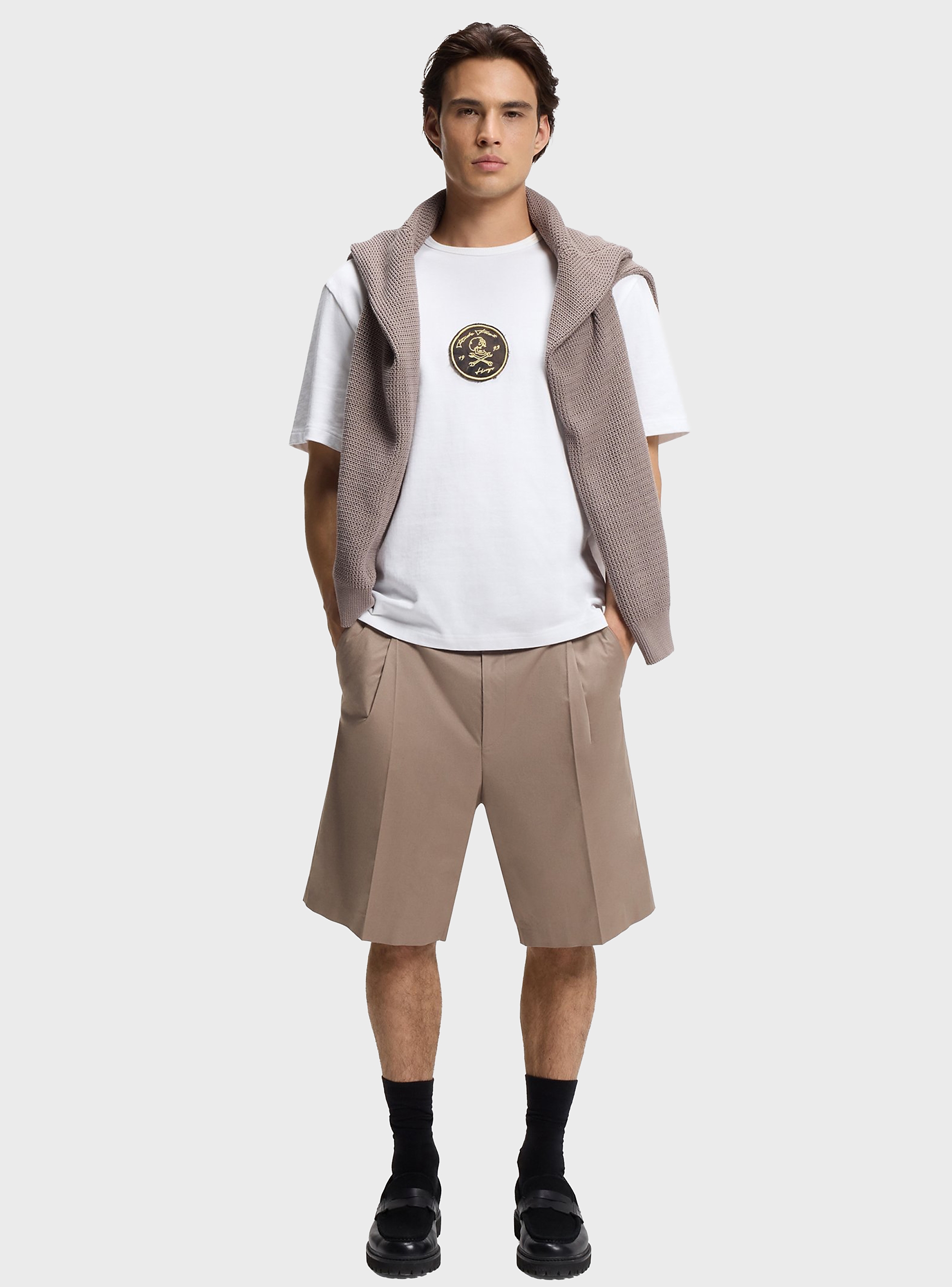 HUGO Relaxed-Fit Shorts In Stretch-Cotton Twill  Fery261X - Light Brown