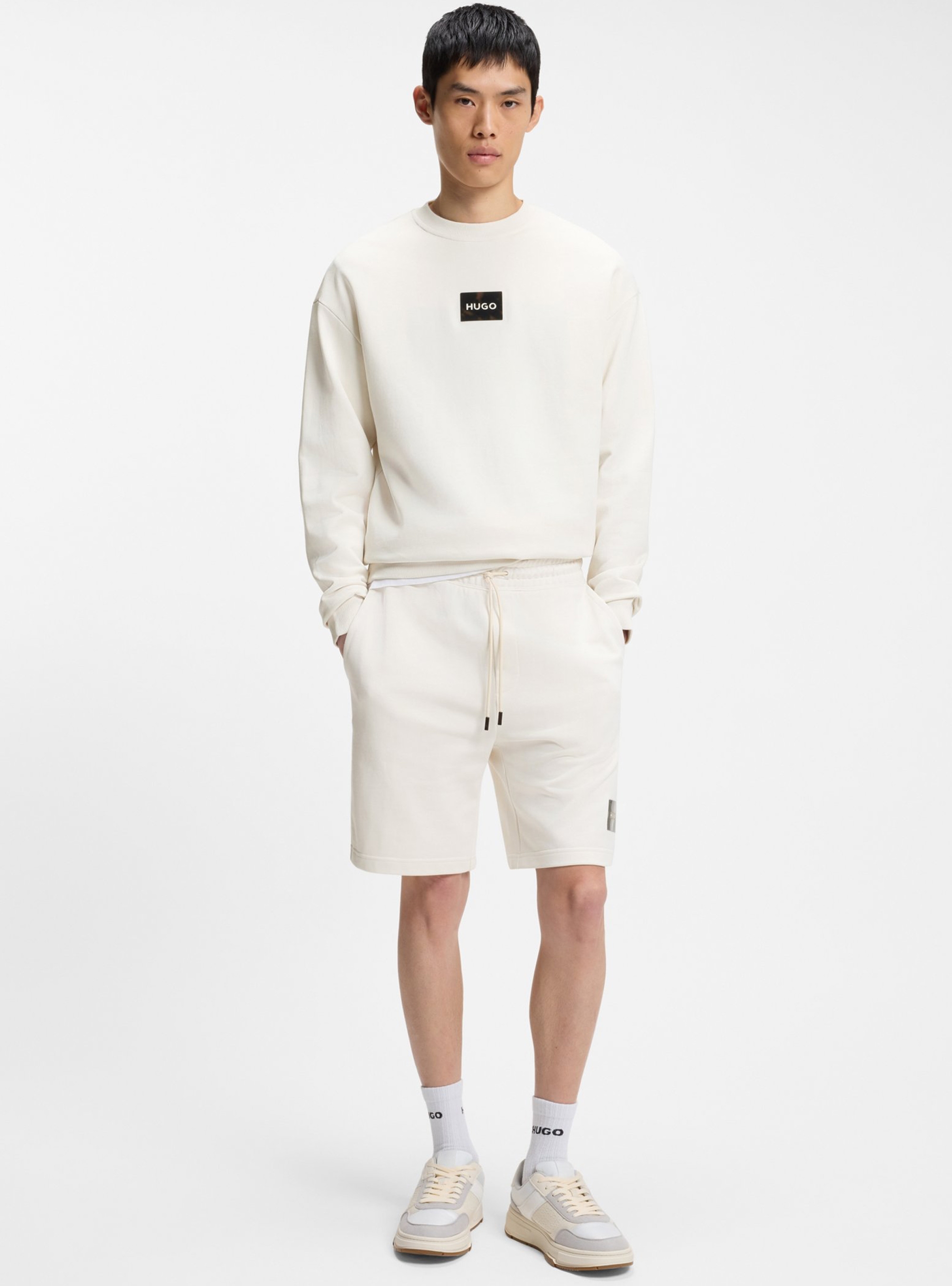 HUGO Cotton-Terry Shorts With Tortoiseshell Logo  Darix - White