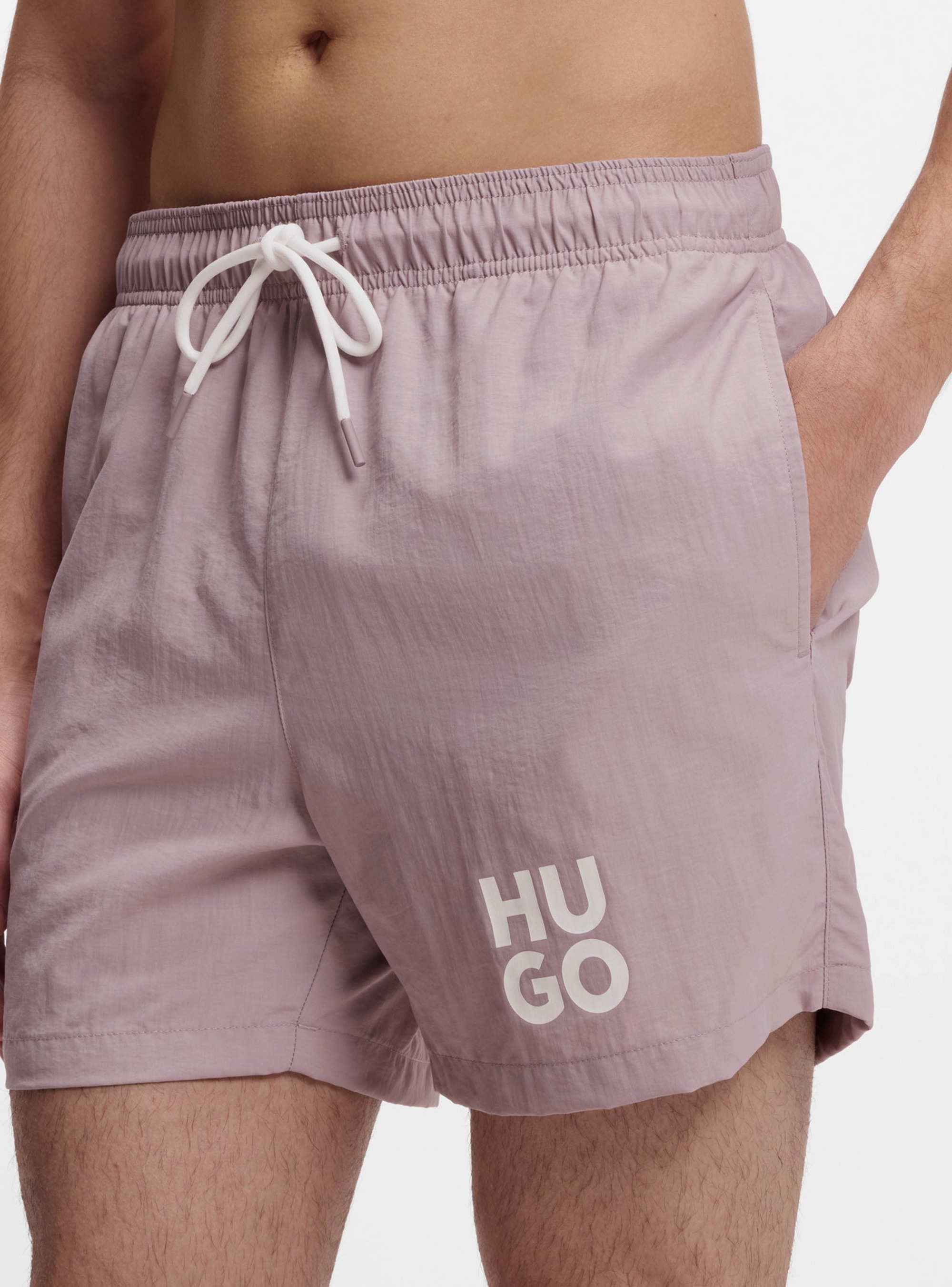 HUGO Quick-Dry Swim Shorts With Printed Stacked Logo  PAOLO - Orchid