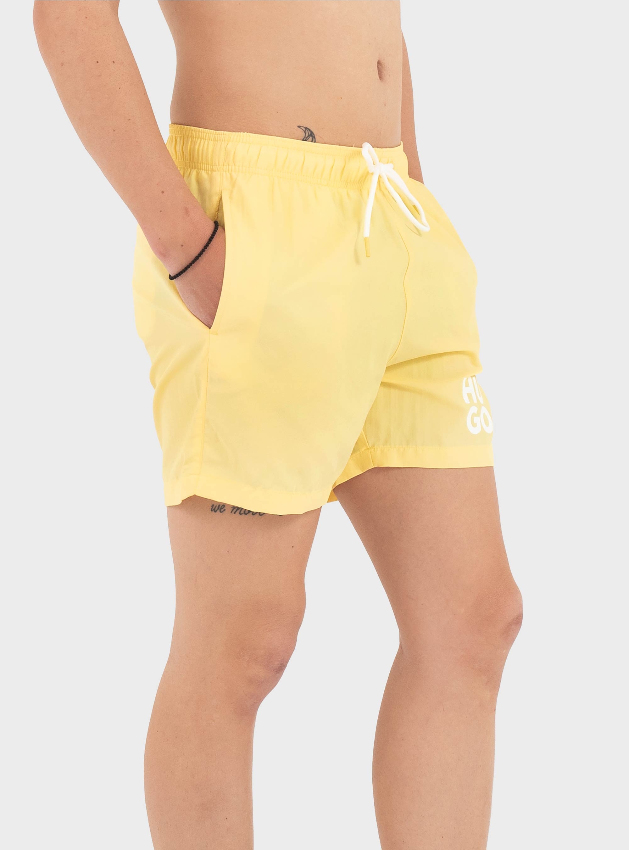 HUGO Quick-Dry Swim Shorts With Printed Stacked Logo  PAOLO - Yellow