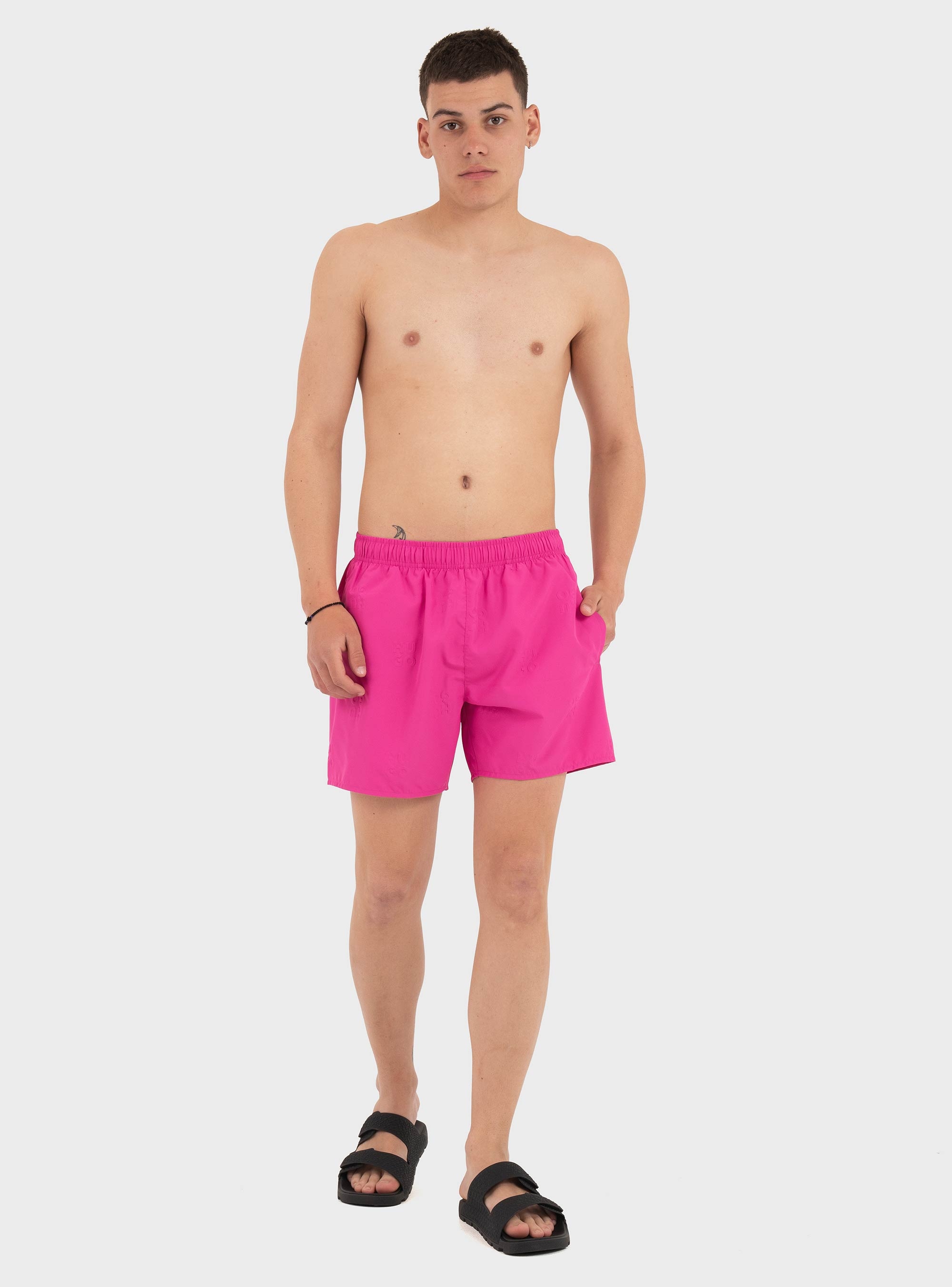 HUGO Quick-Dry Swim Shorts With Embossed Logos TONAL_LOGO - Fuchsia
