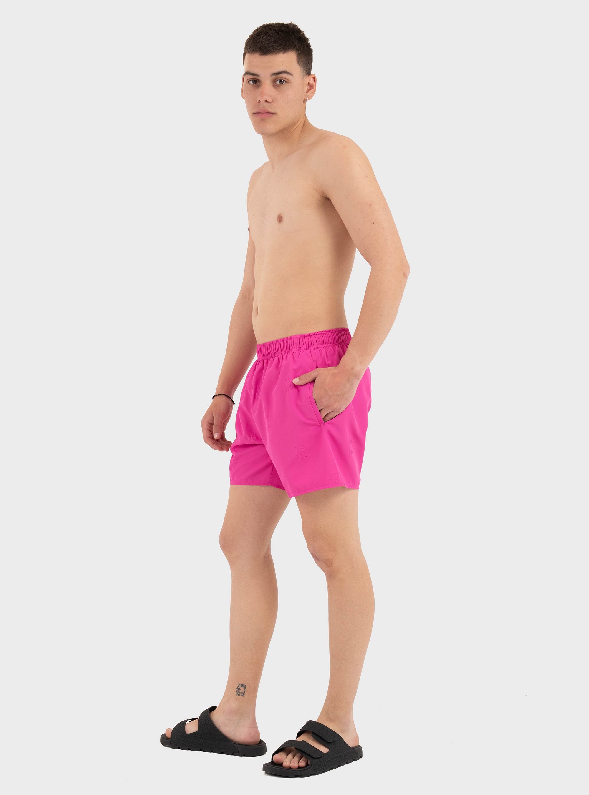 HUGO Quick-Dry Swim Shorts With Embossed Logos TONAL_LOGO - Fuchsia