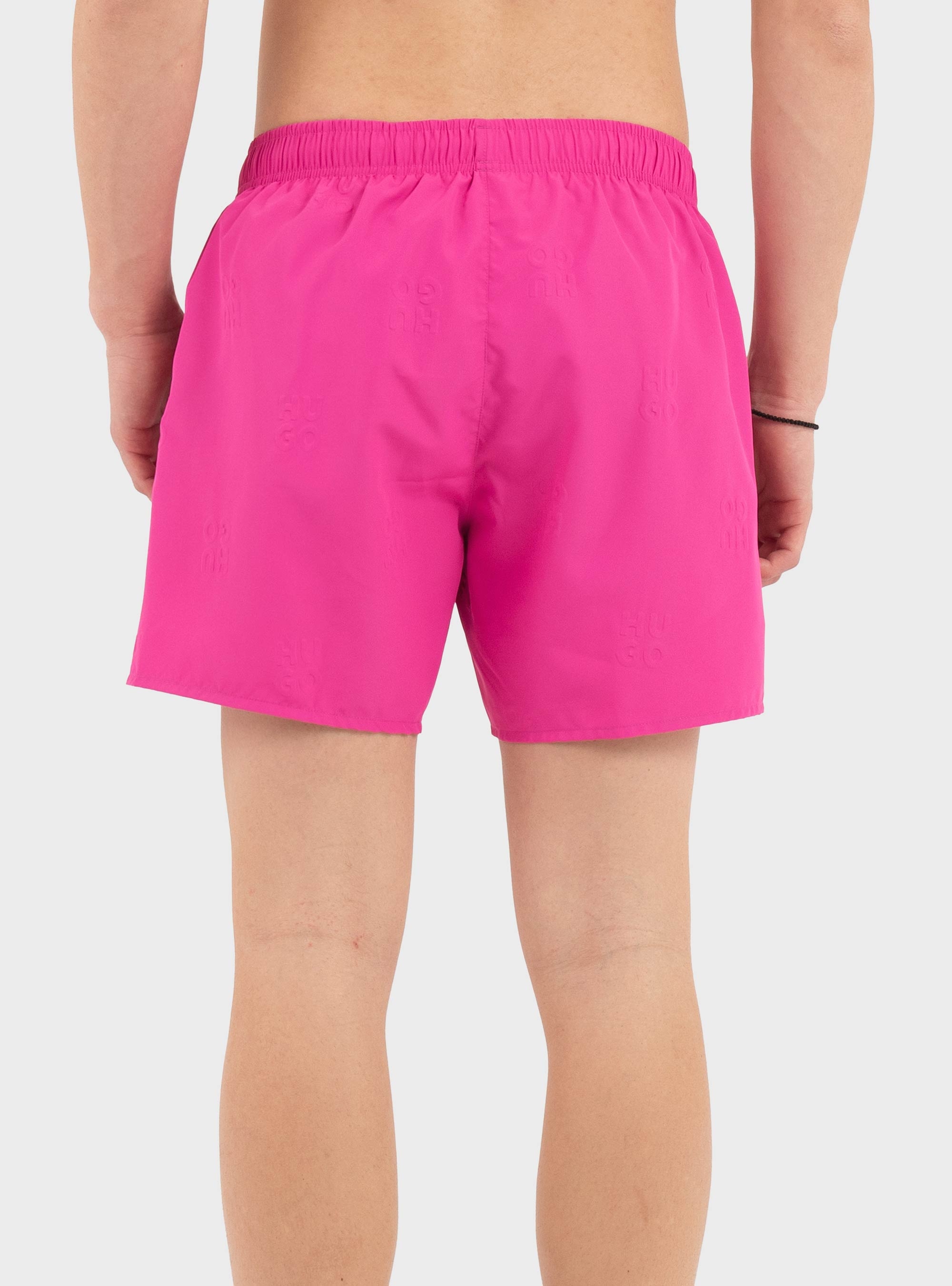 HUGO Quick-Dry Swim Shorts With Embossed Logos TONAL_LOGO - Fuchsia