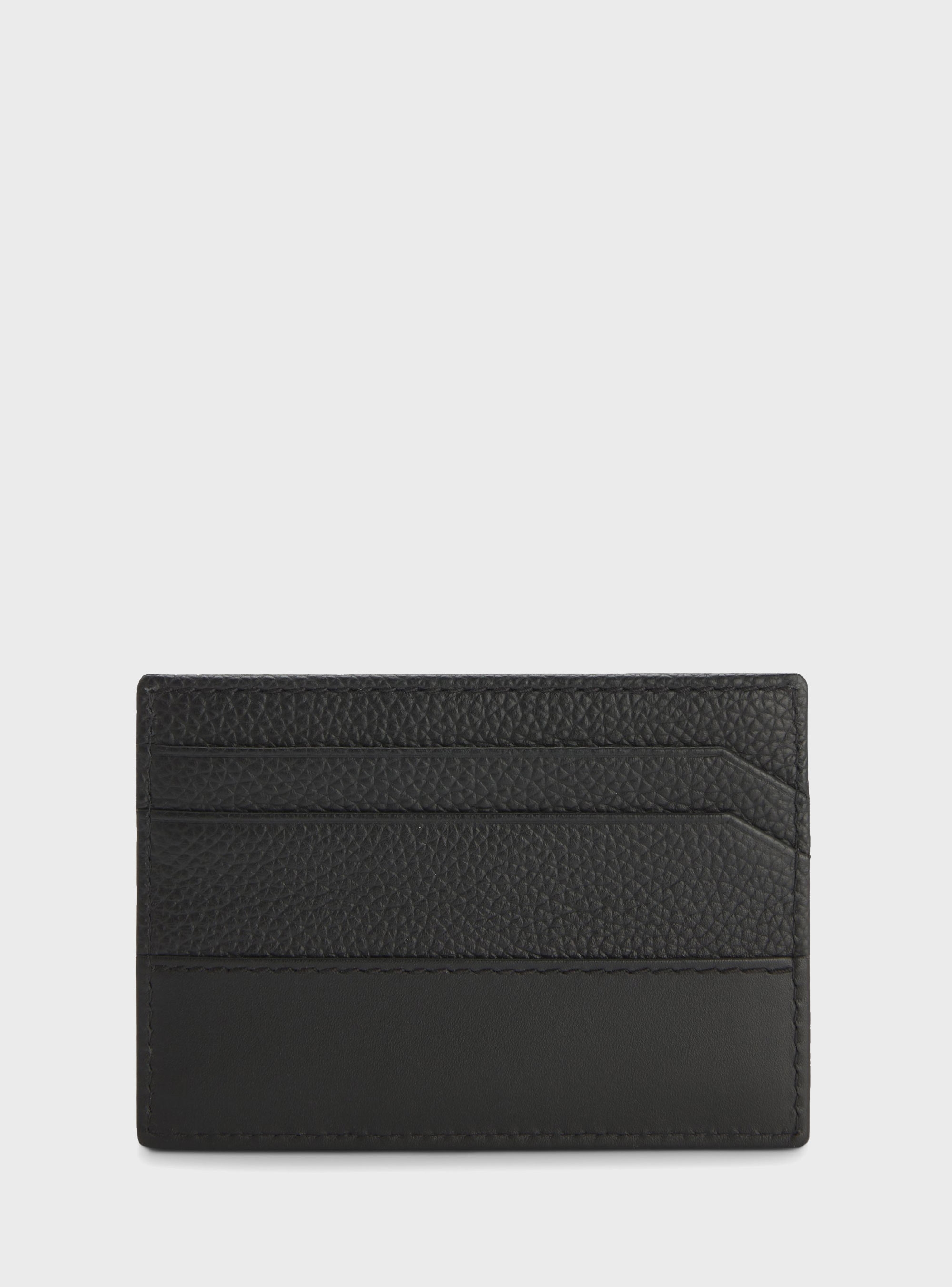 HUGO Leather Card Holder With Stacked-Logo Trim Quantic_Cardcase - Black