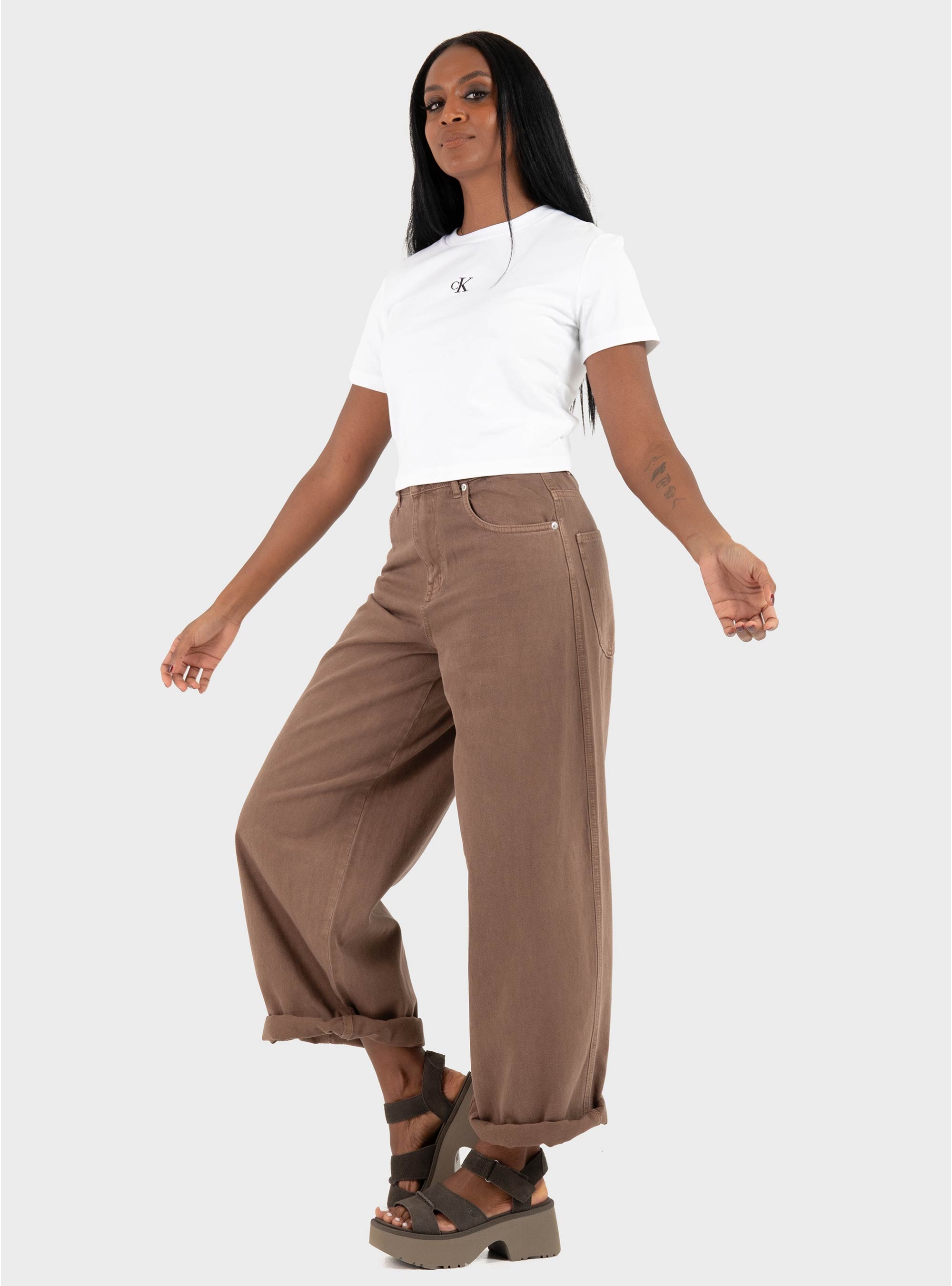 Calvin Klein Logo Cropped Tee - White