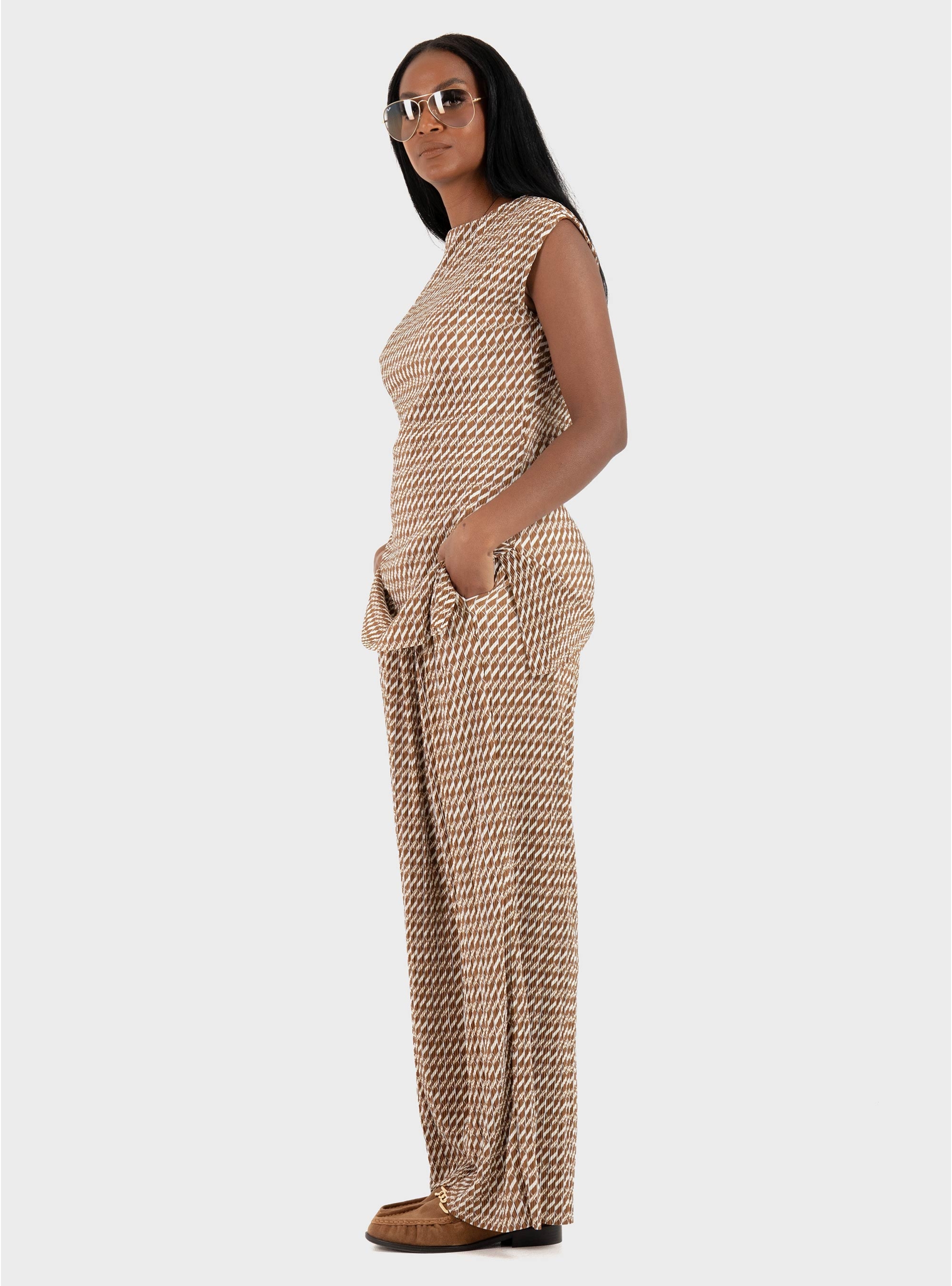 Calvin Klein Plisse Boat Neck Tunic - Brown