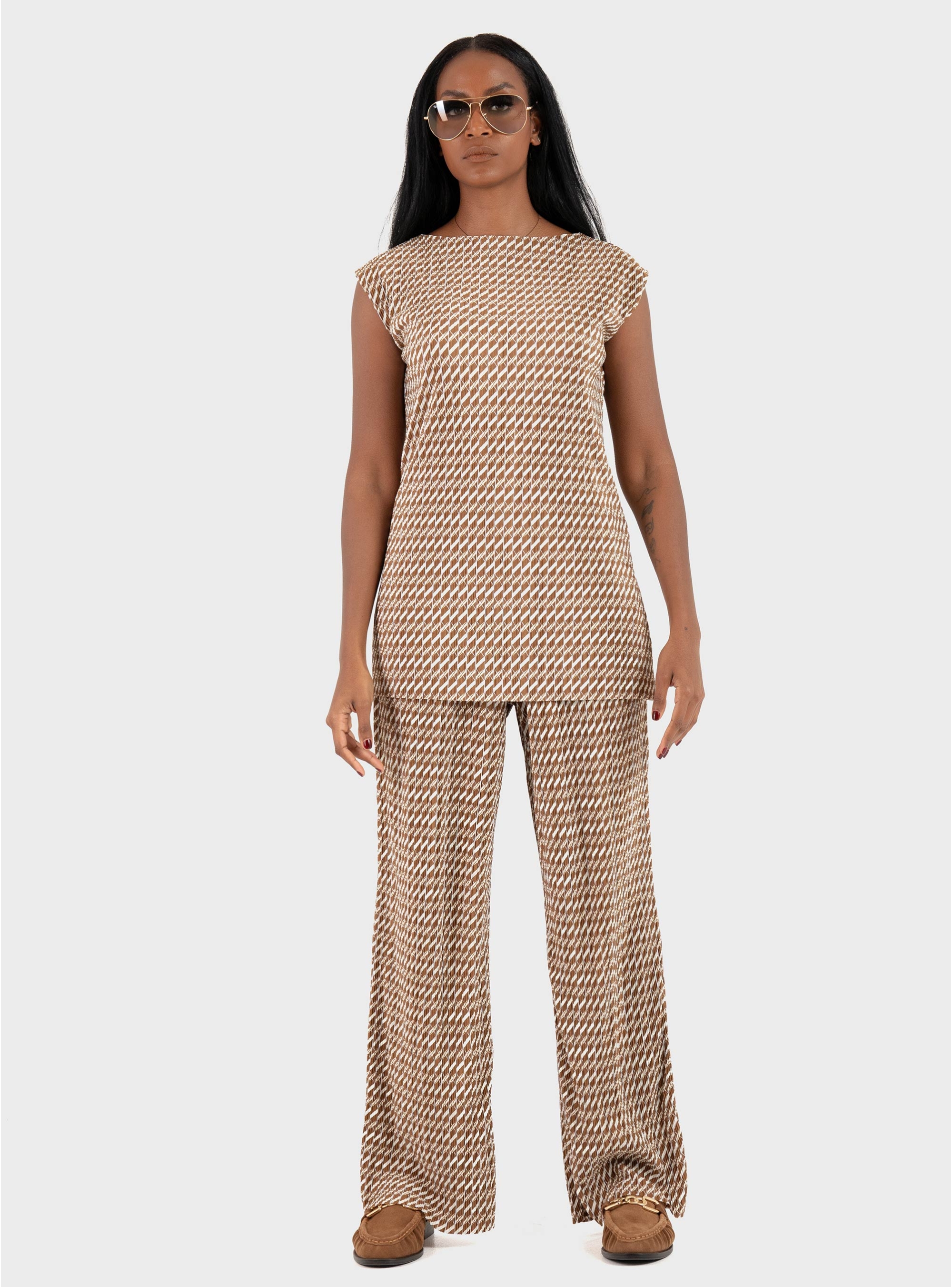 Calvin Klein Plisse Boat Neck Tunic - Brown