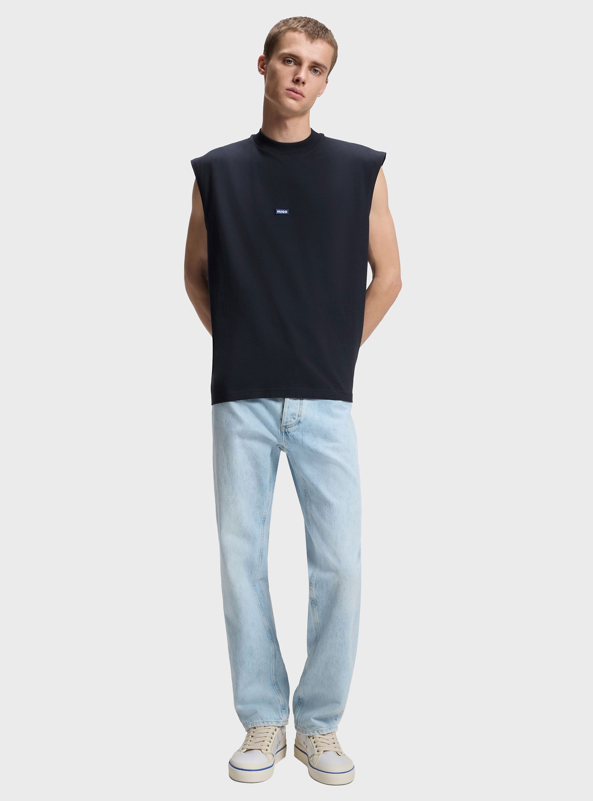 HUGO Sleeveless T-Shirt In Cotton Jersey With Logo Patch Navertz - Dark Blue