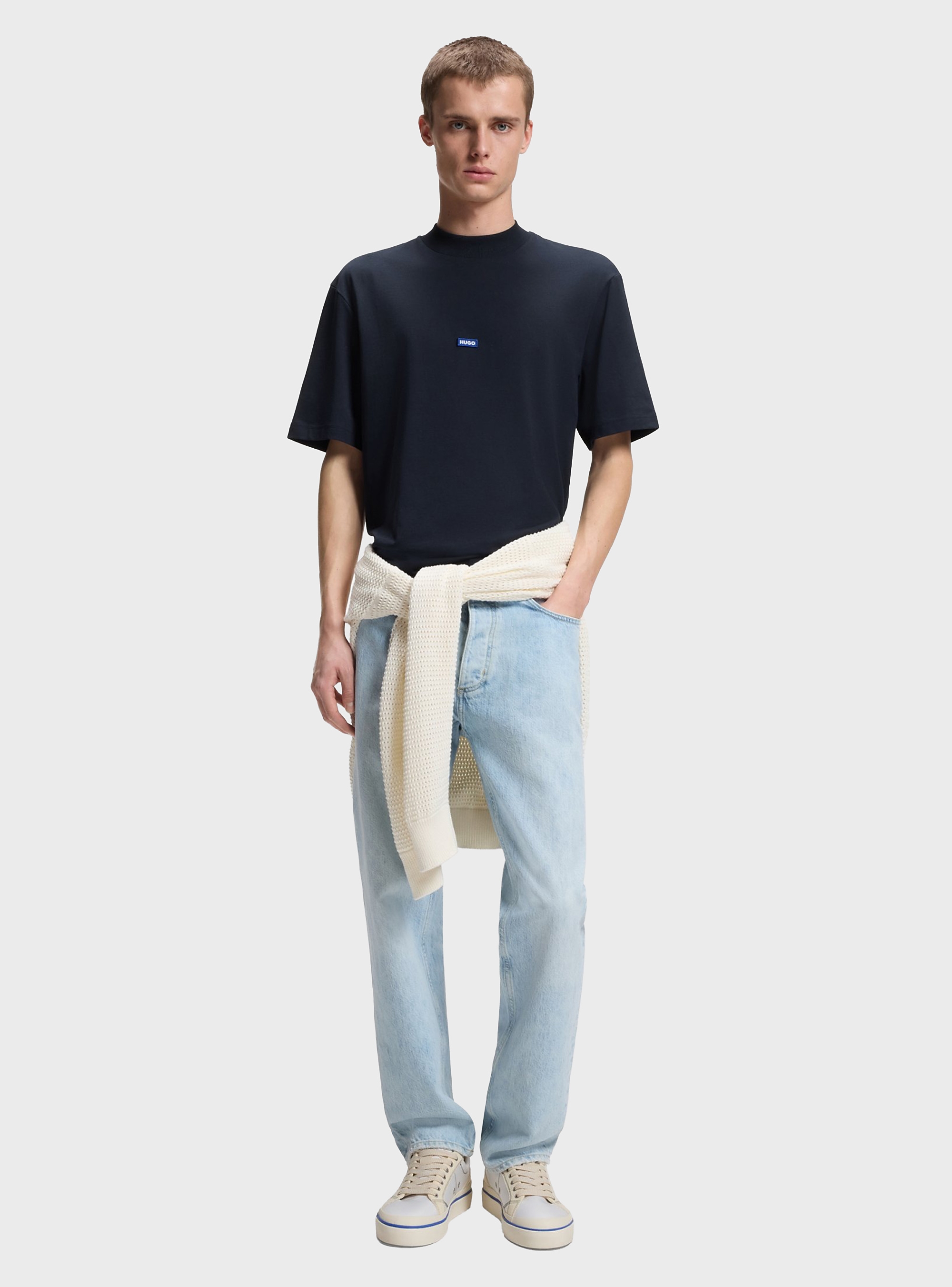 HUGO Cotton-Jersey T-Shirt With Blue Logo Patch Nieros - Dark Blue