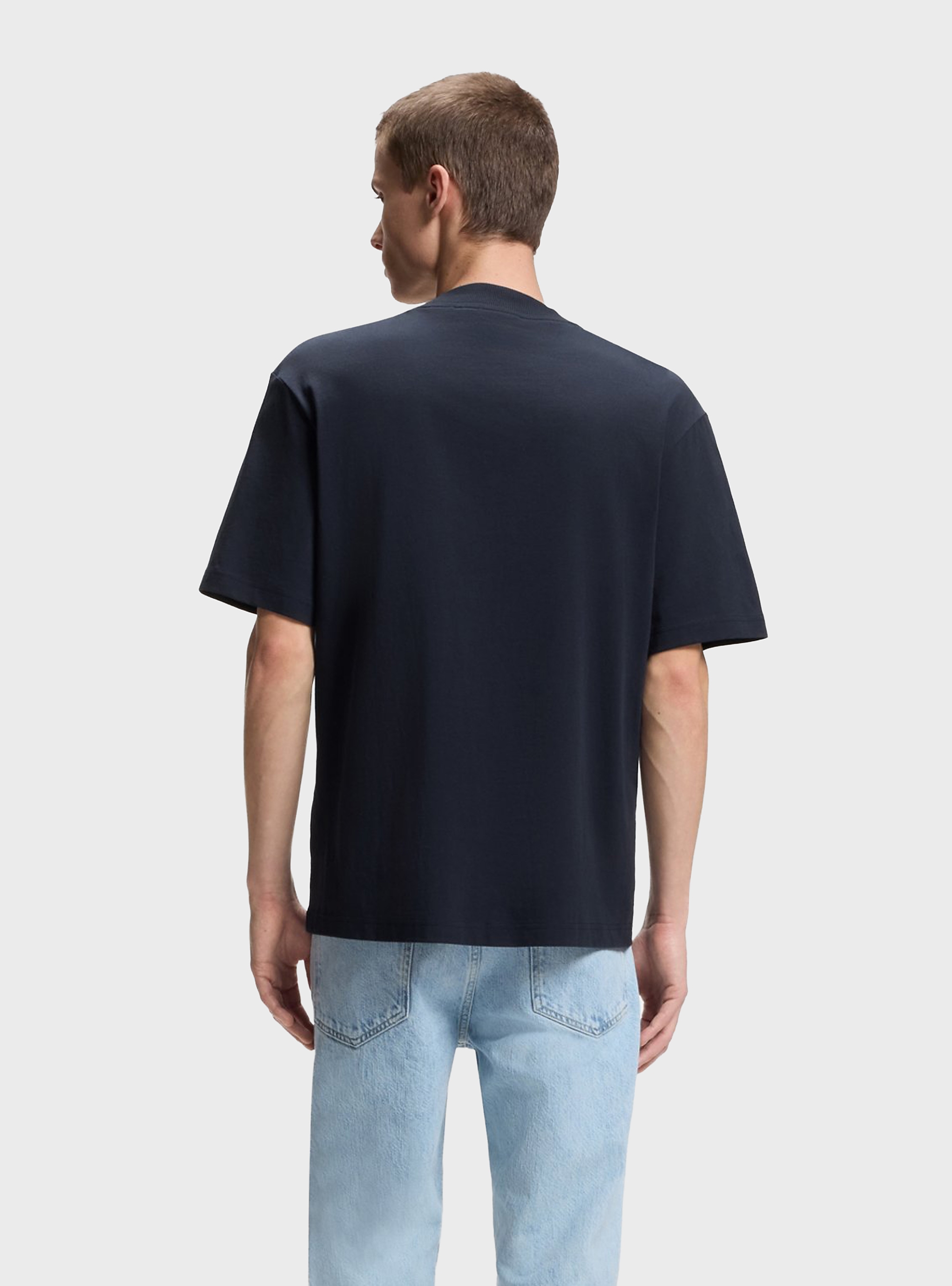 HUGO Cotton-Jersey T-Shirt With Blue Logo Patch Nieros - Dark Blue