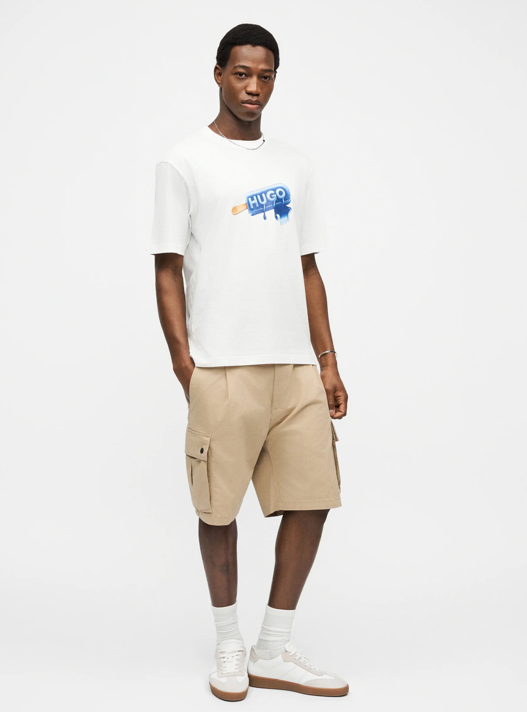 HUGO Cotton-Jersey T-Shirt With Ice-Lolly Artwork Noglasy - White