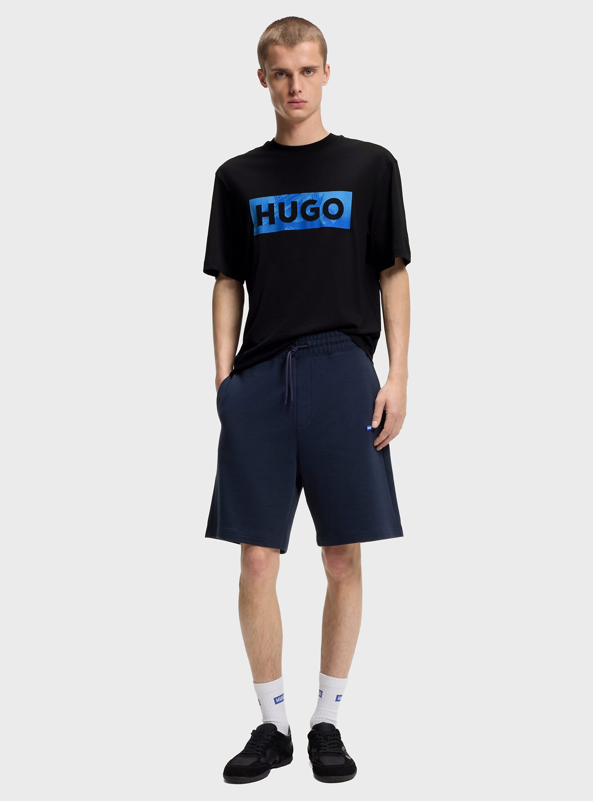 HUGO Cotton-Jersey T-Shirt With Logo Artwork Nalien - Black