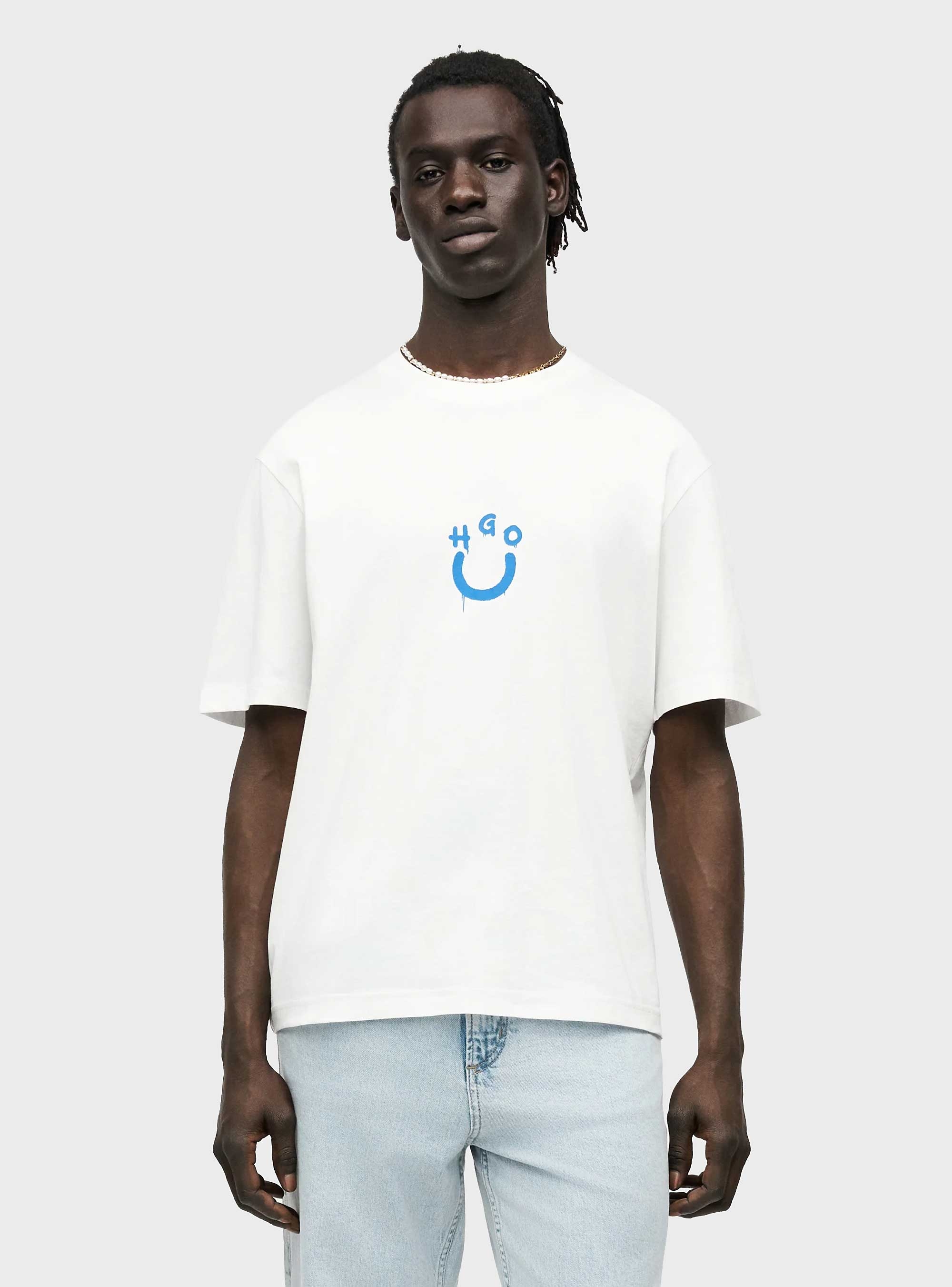 HUGO Cotton-Jersey T-Shirt With Happy Hugo Logo  Norizom - White