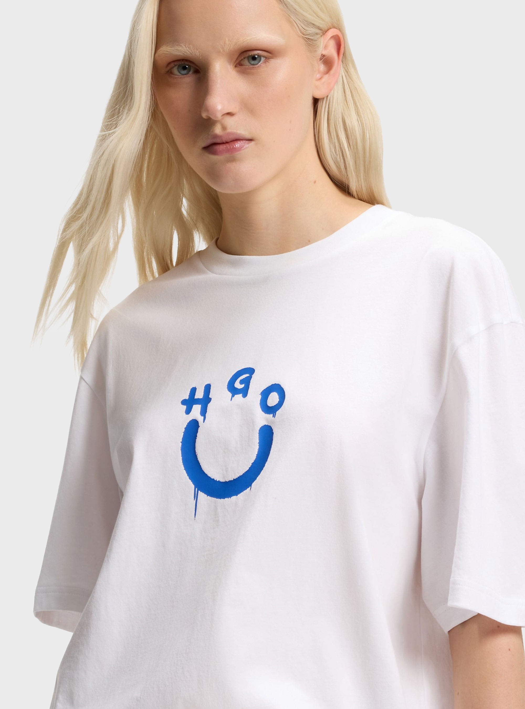 HUGO Cotton-Jersey T-Shirt With Happy Hugo Logo  Norizom - White