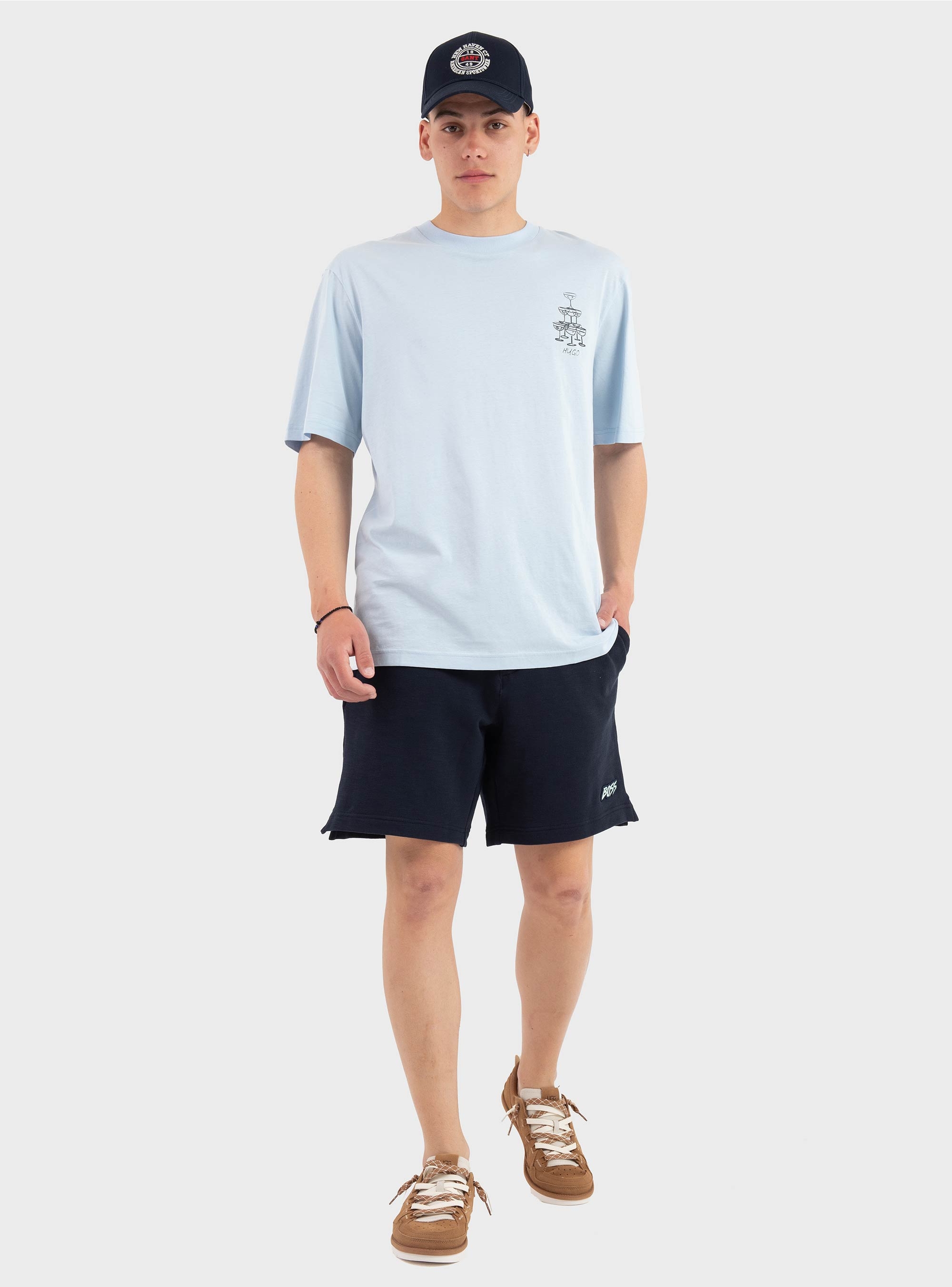 HUGO Cotton-Jersey T-Shirt With Printed Artwork  Nucavo - Light Blue