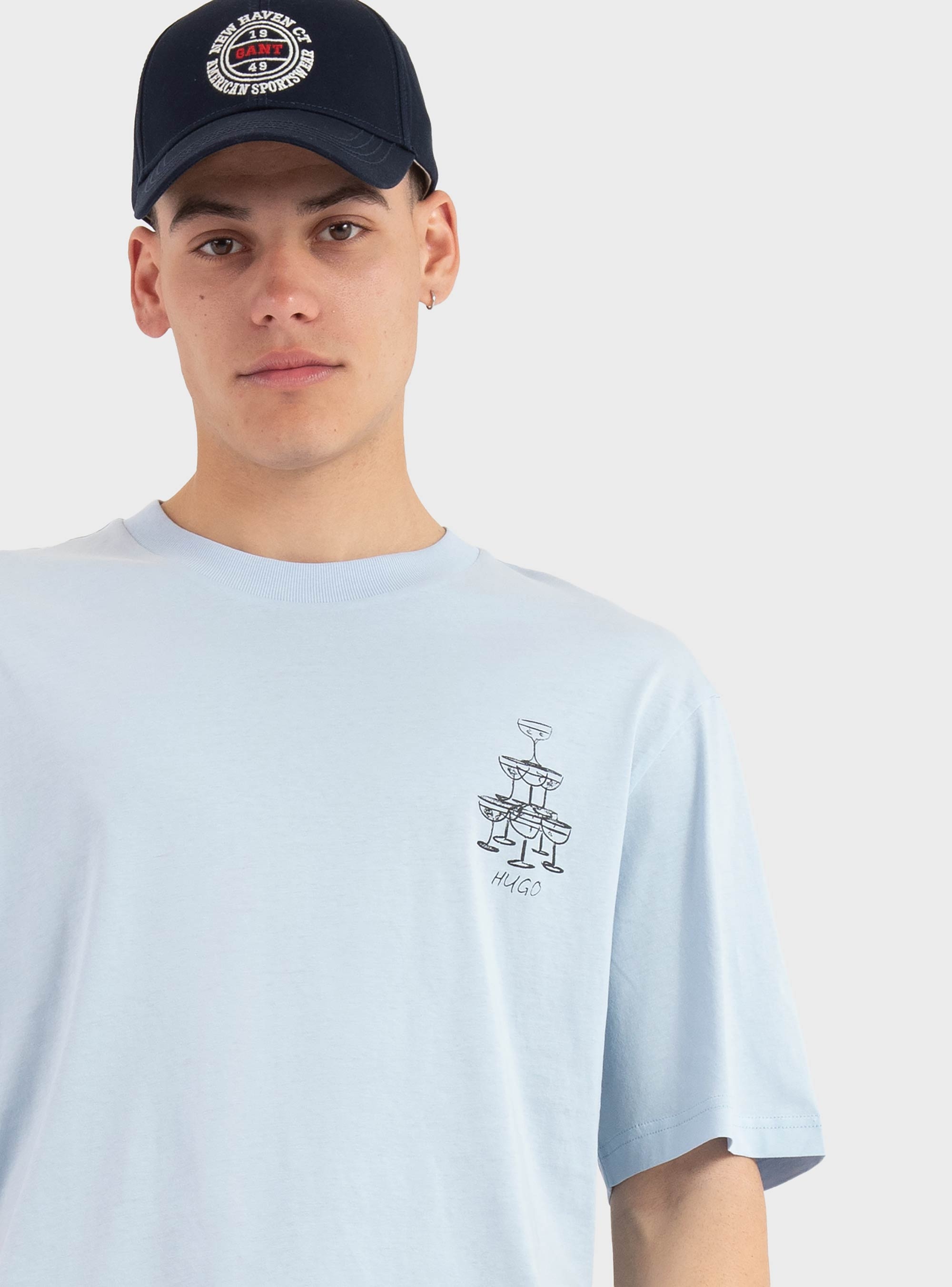 HUGO Cotton-Jersey T-Shirt With Printed Artwork  Nucavo - Light Blue