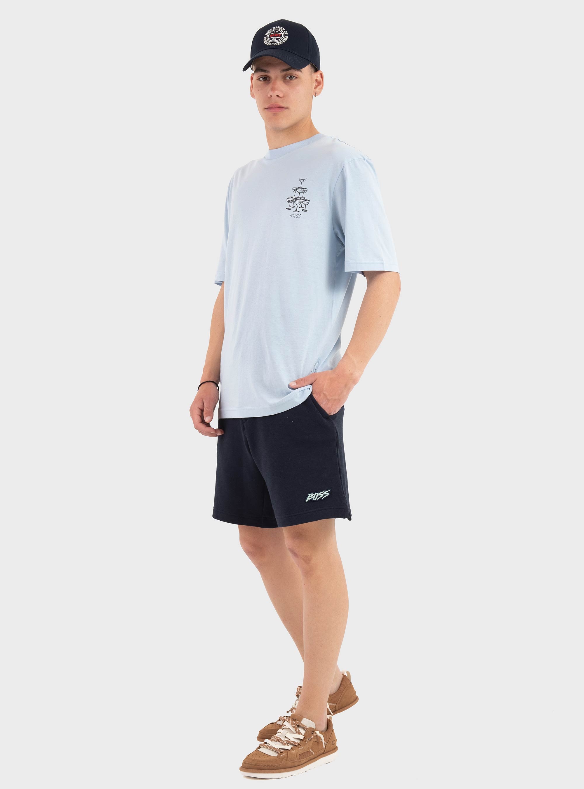 HUGO Cotton-Jersey T-Shirt With Printed Artwork  Nucavo - Light Blue