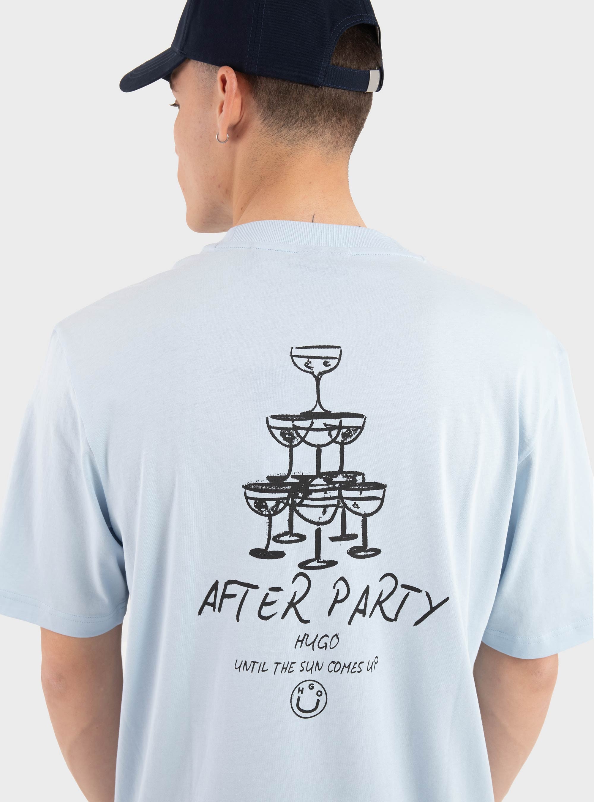 HUGO Cotton-Jersey T-Shirt With Printed Artwork  Nucavo - Light Blue