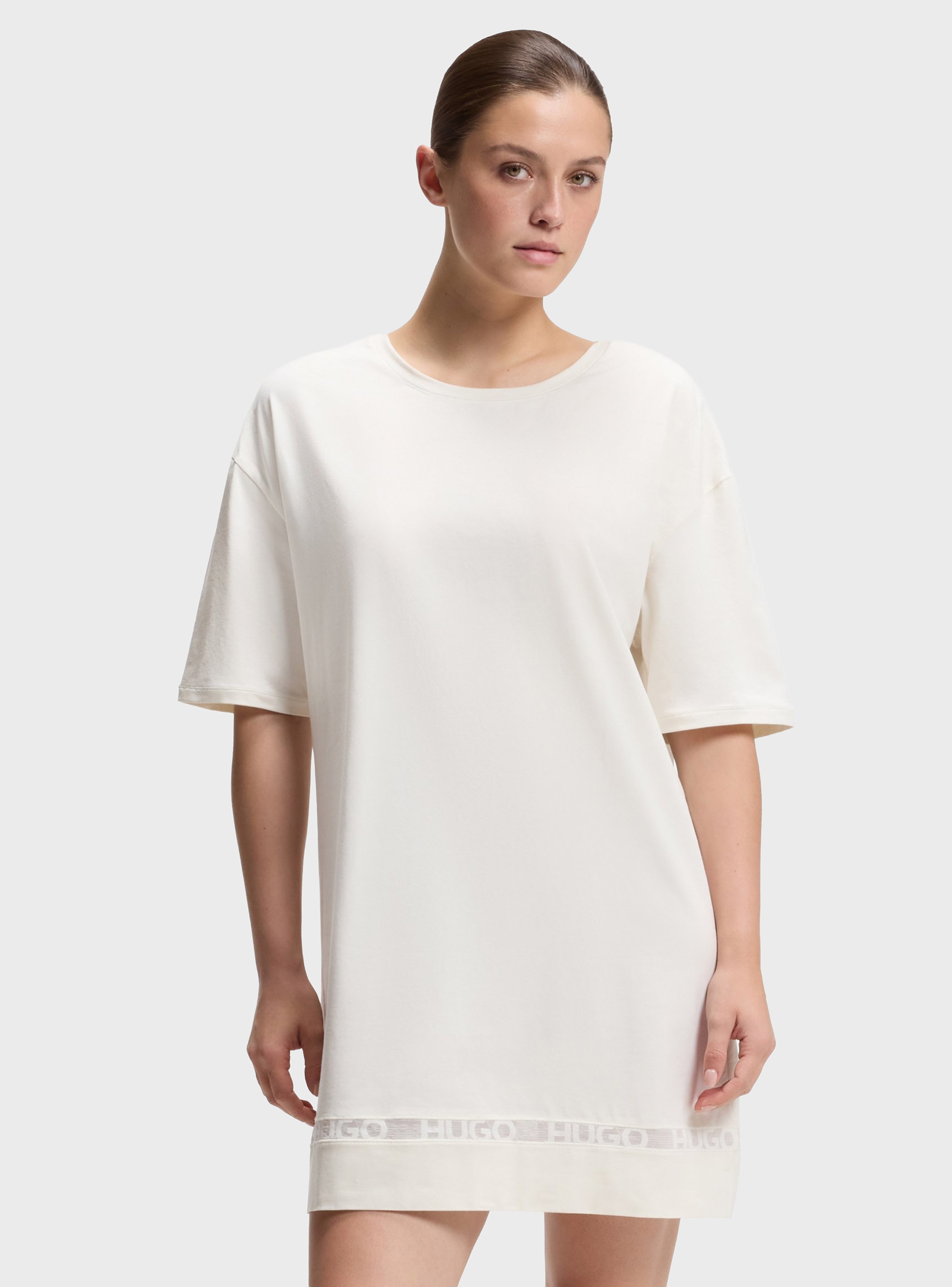 HUGO Stretch-Cotton Dress With Mesh Insert - Off White