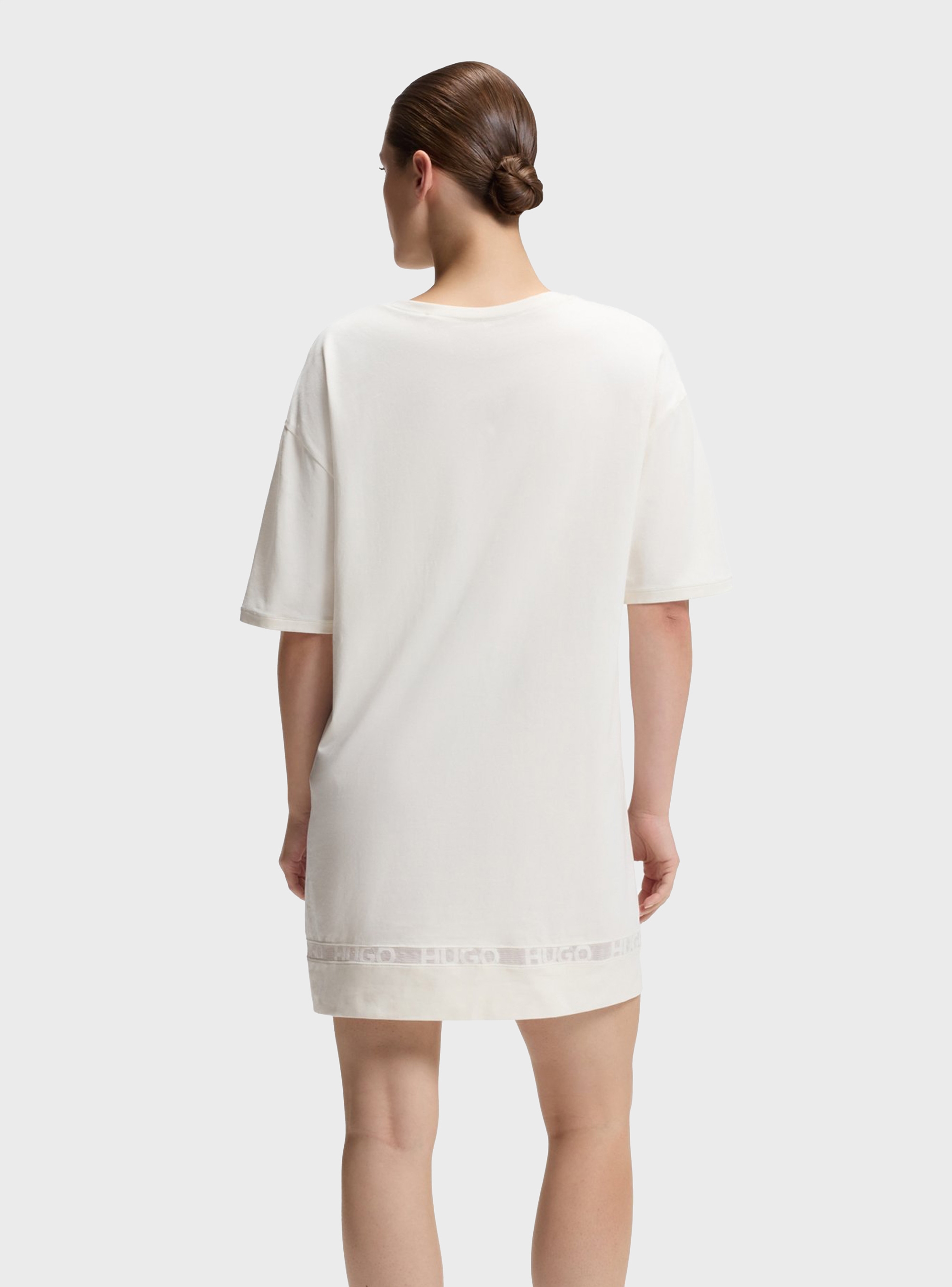 HUGO Stretch-Cotton Dress With Mesh Insert - Off White