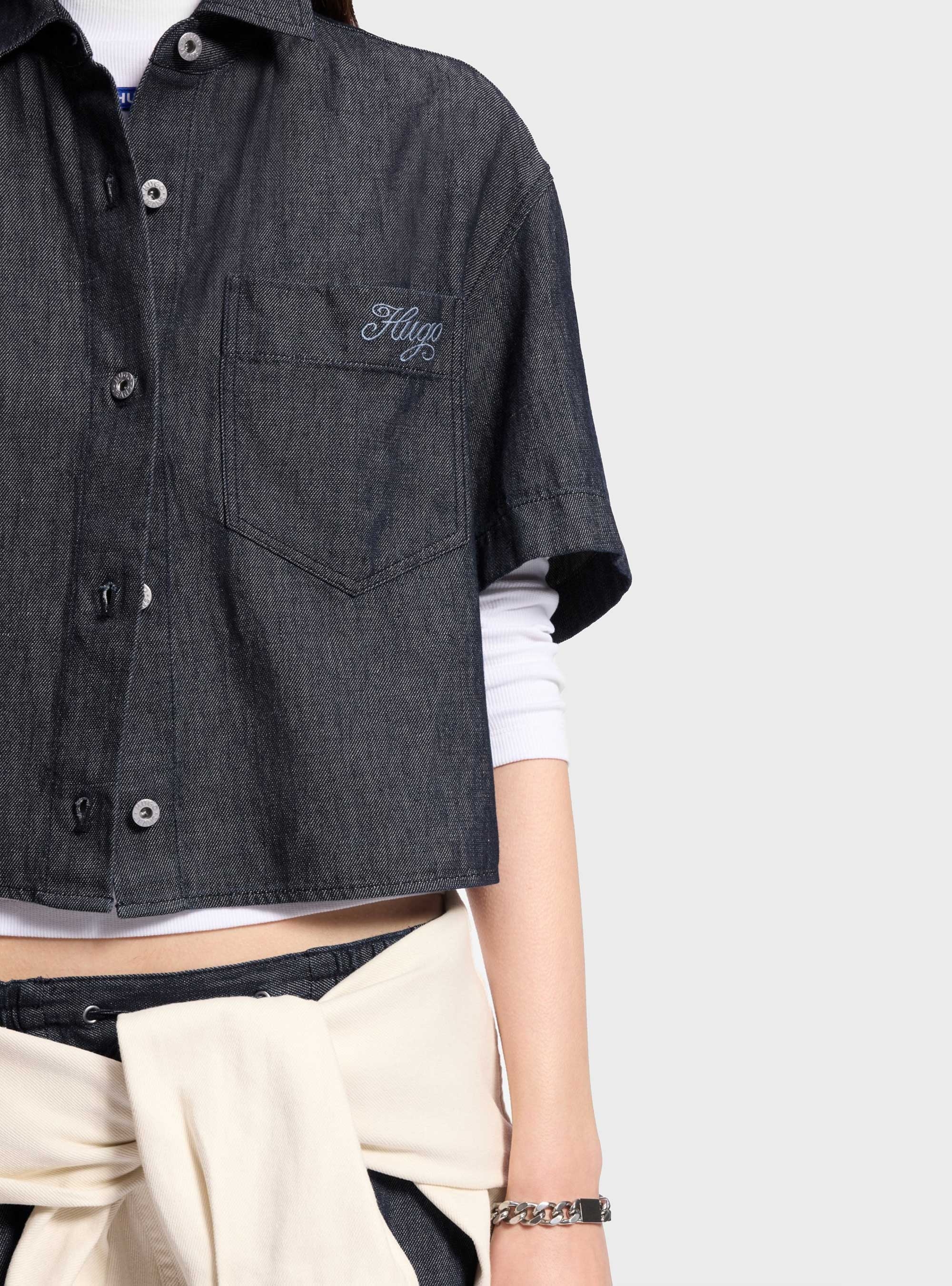 HUGO Relaxed-Fit Cropped Blouse In Lightweight Denim Erynn_B - Blue