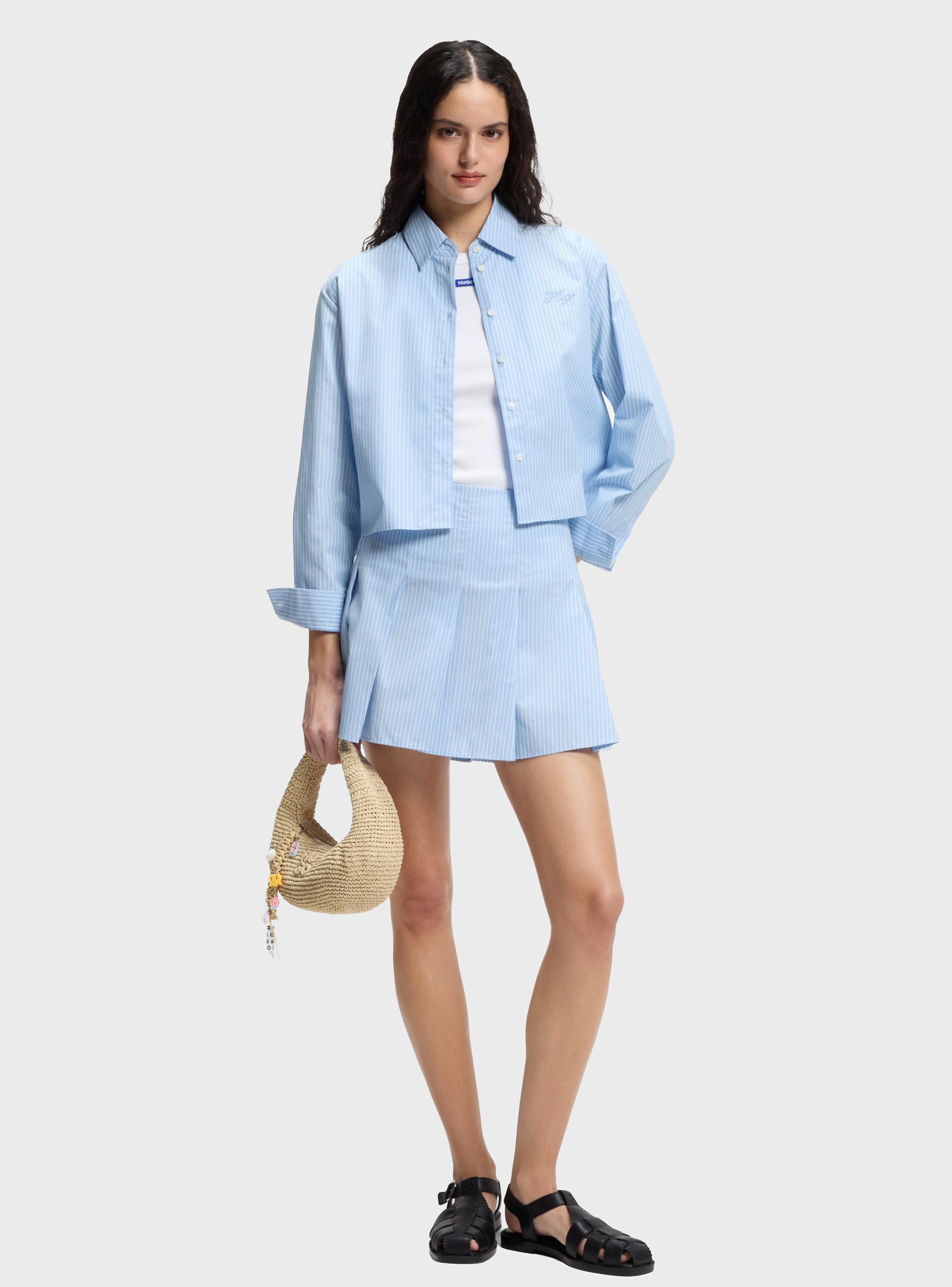 HUGO Relaxed-Fit Blouse In Striped Cotton Poplin  Epic_B - Light Blue