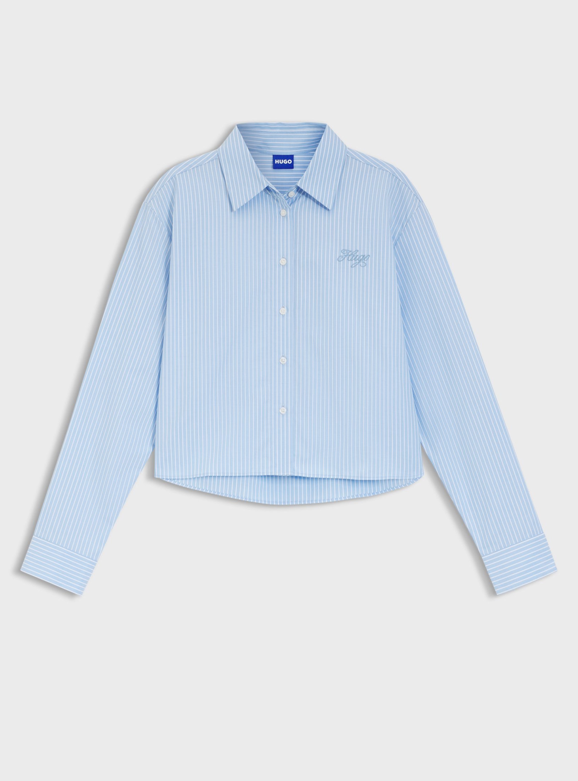 HUGO Relaxed-Fit Blouse In Striped Cotton Poplin  Epic_B - Light Blue