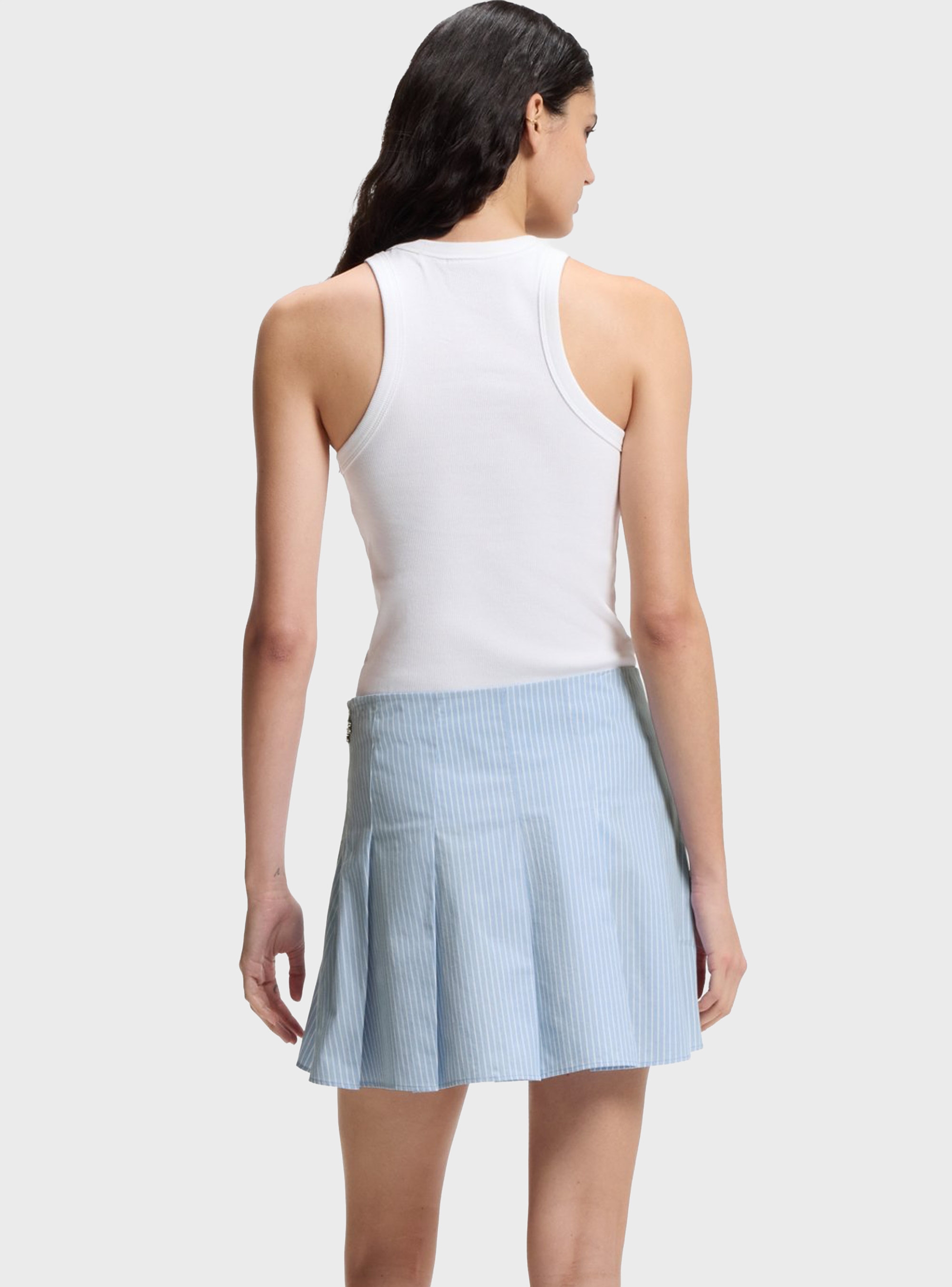 HUGO Pleated Mini Skirt In Striped Cotton Poplin Renona-1_B - Light Blue