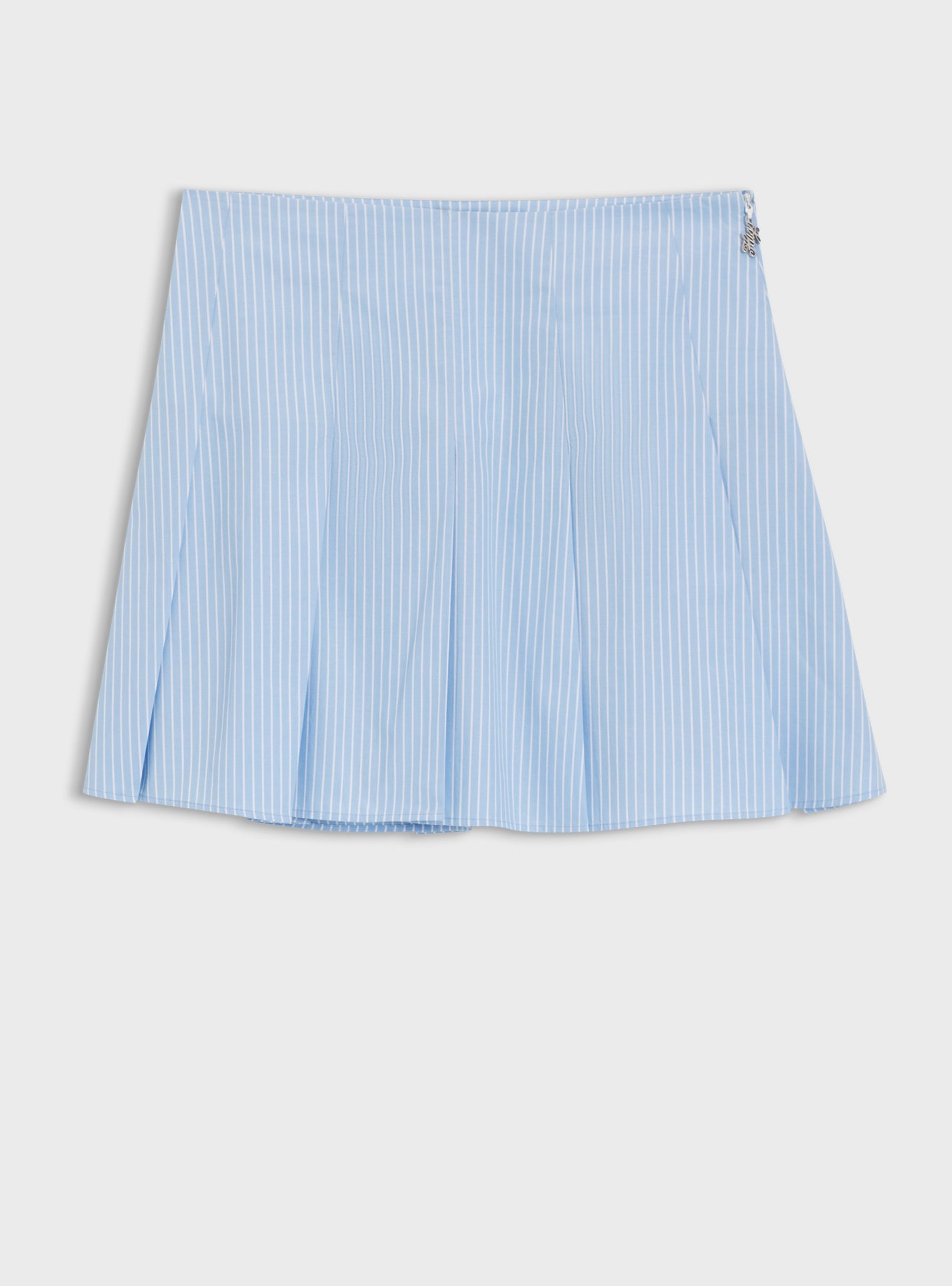 HUGO Pleated Mini Skirt In Striped Cotton Poplin Renona-1_B - Light Blue