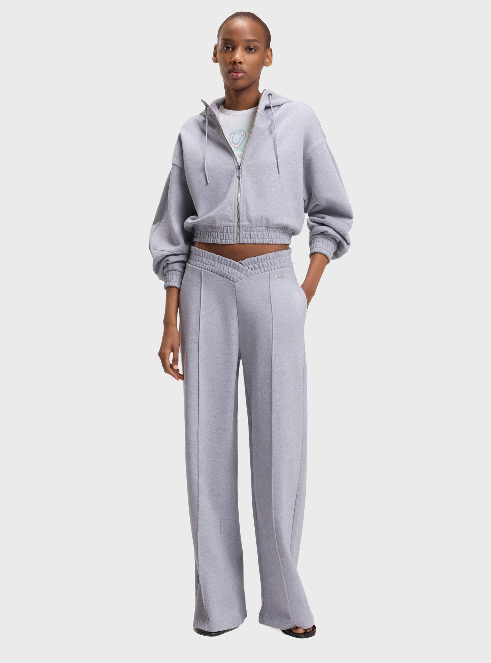 HUGO Relaxed-Fit Hoodie In Cotton Terry With Barrel Sleeves Dolpie_B - Light Grey Melange