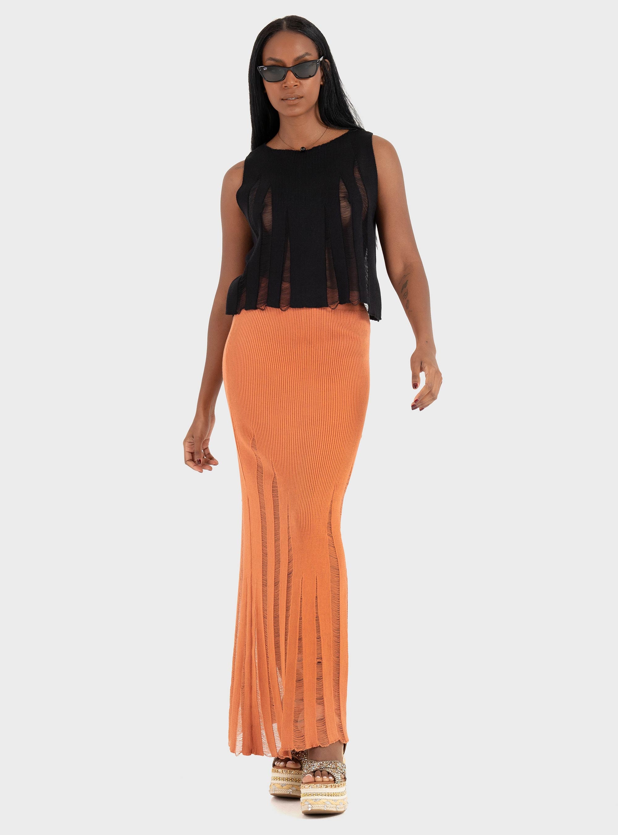Ioanna Kourbela ''Magic Sunsets'' Knit 
Midi Skirt - Orange