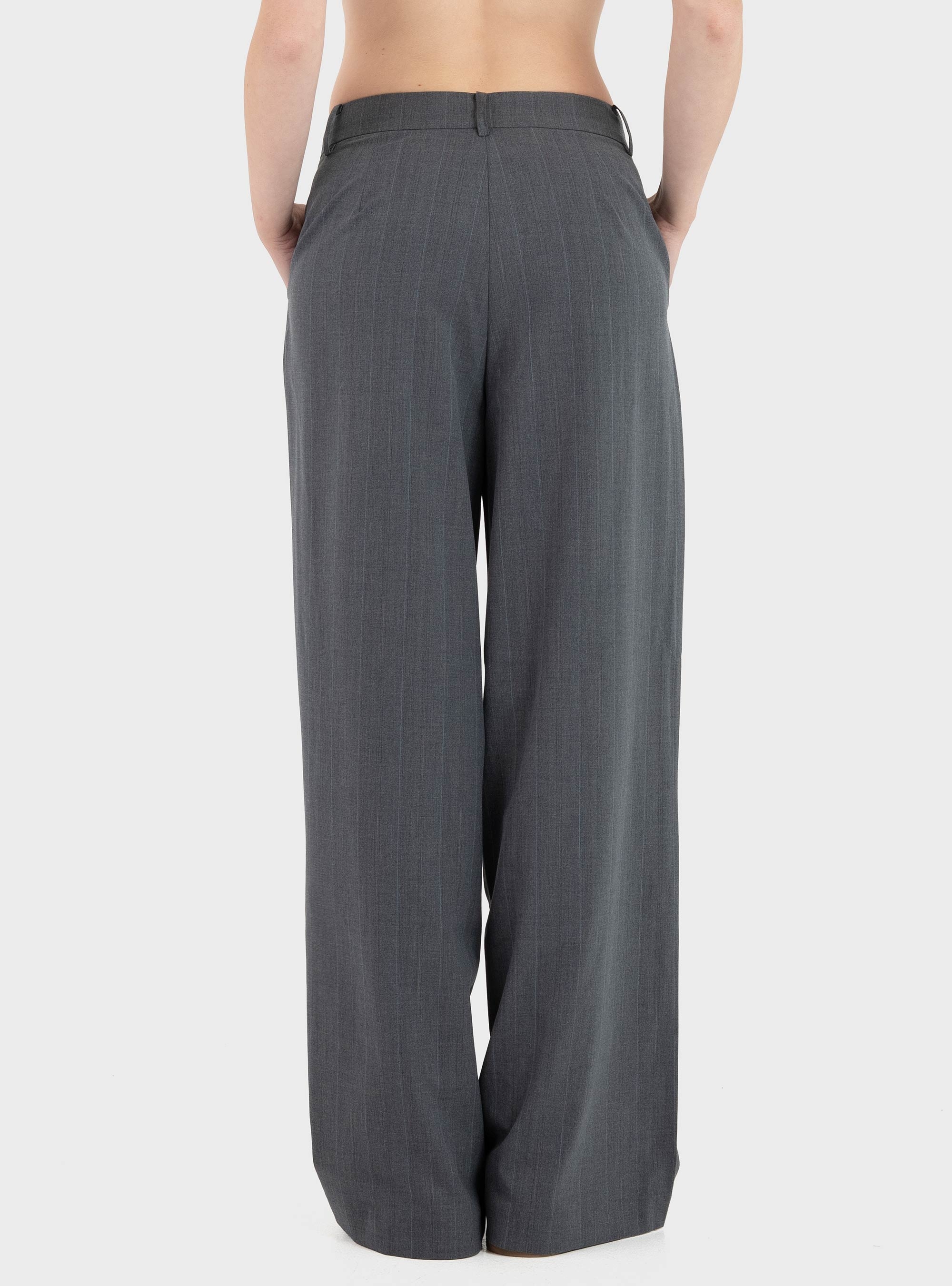 Only Jackie High Waist Wide Pinst Pants - Medium Grey Melange