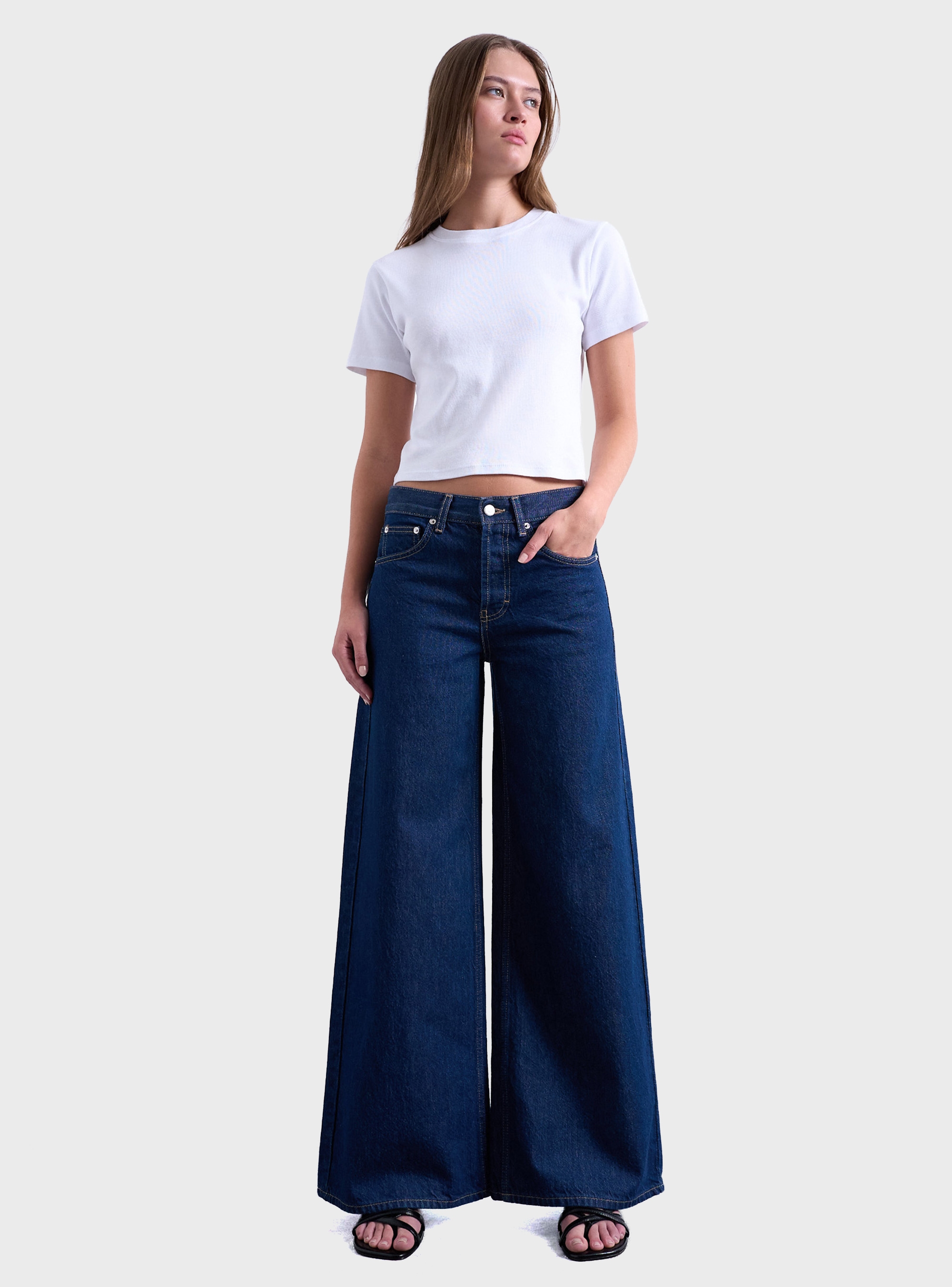 Topshop Clara Mid Rose Wide Jeans - Indigo Denim