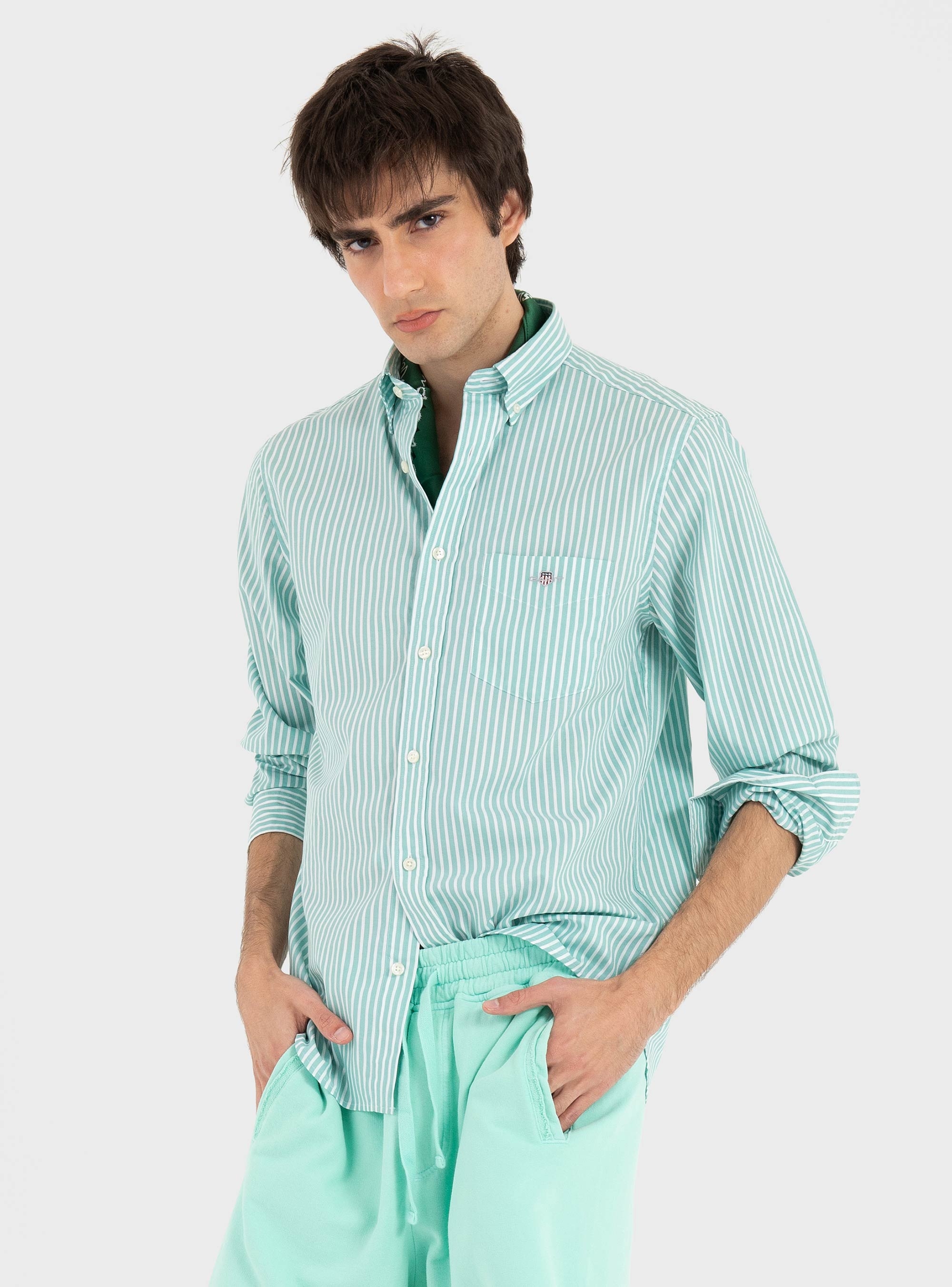 Gant Striped Classic Poplin Shirt - Olive 