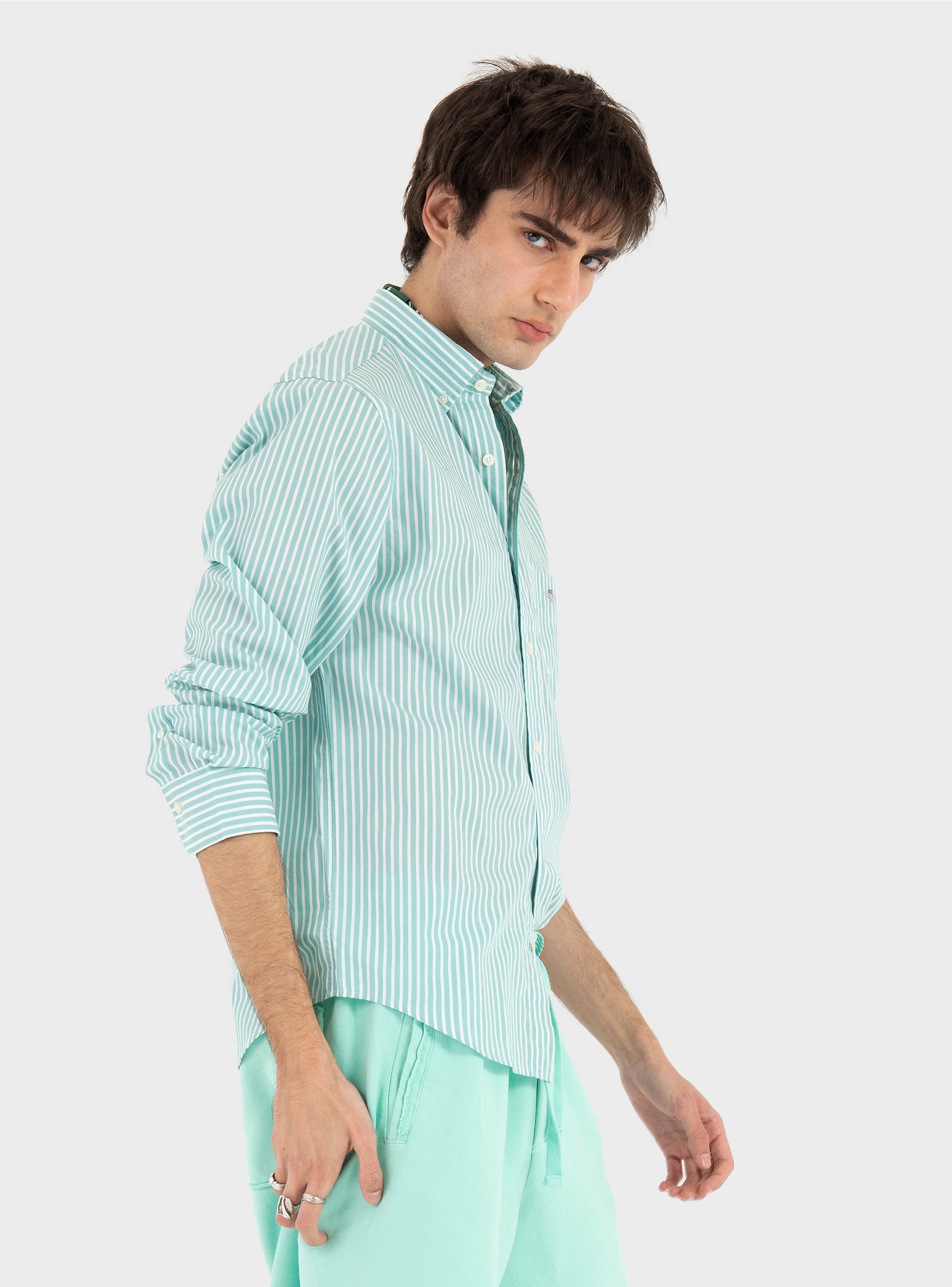 Gant Striped Classic Poplin Shirt - Olive 