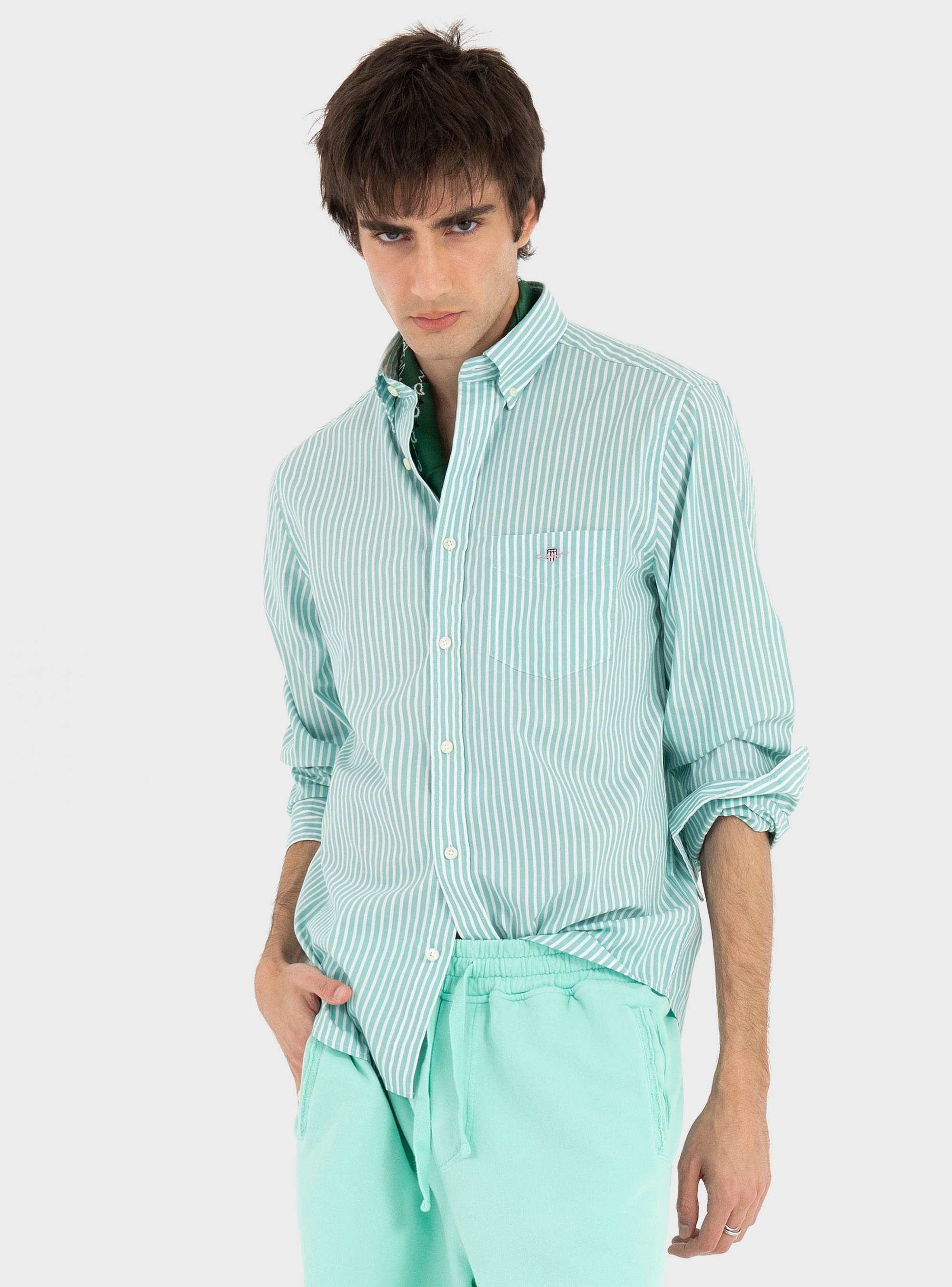 Gant Striped Classic Poplin Shirt - Olive 