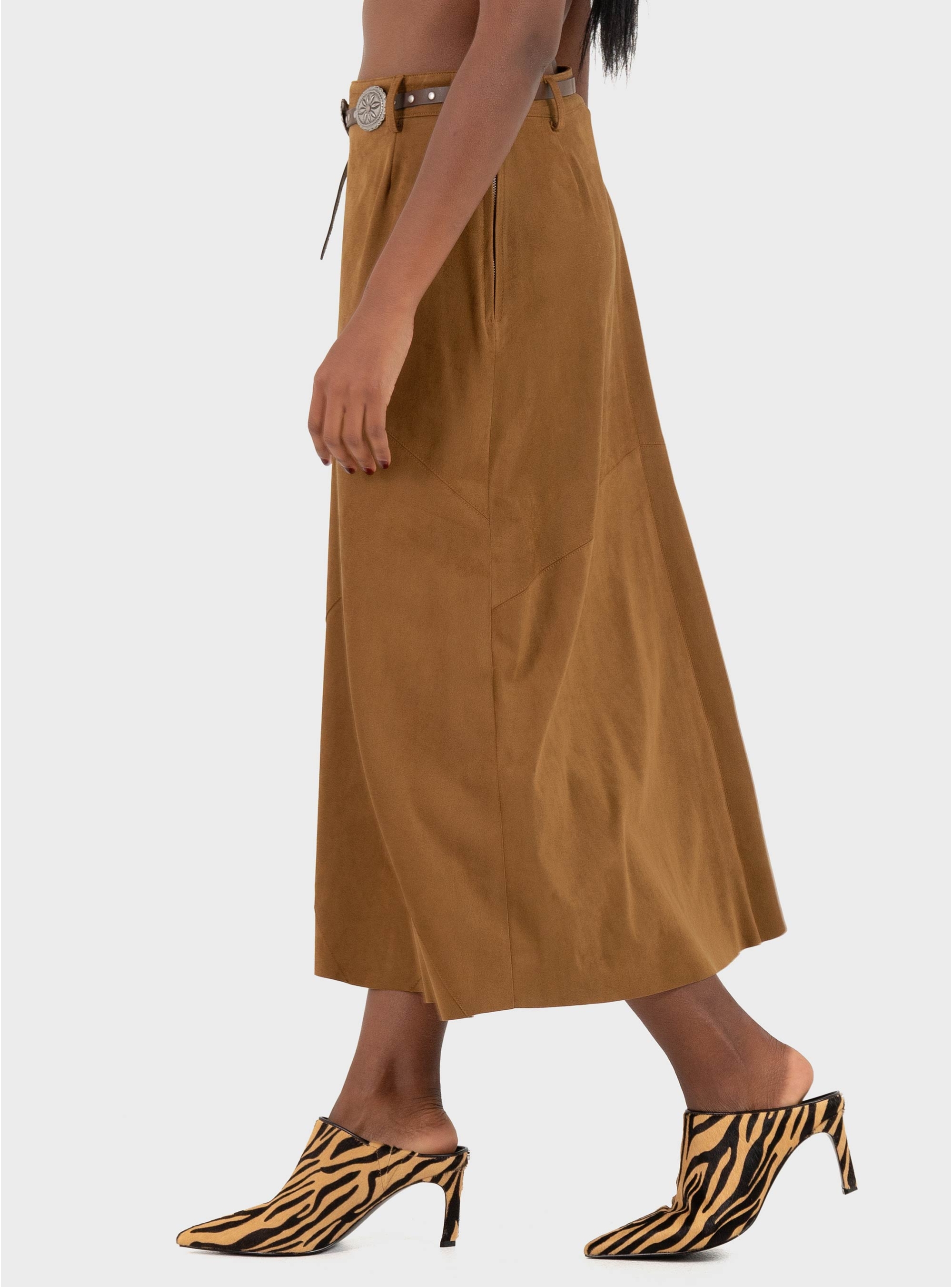 Souvenir Faux Suede Belted Skirt - Rust Brown