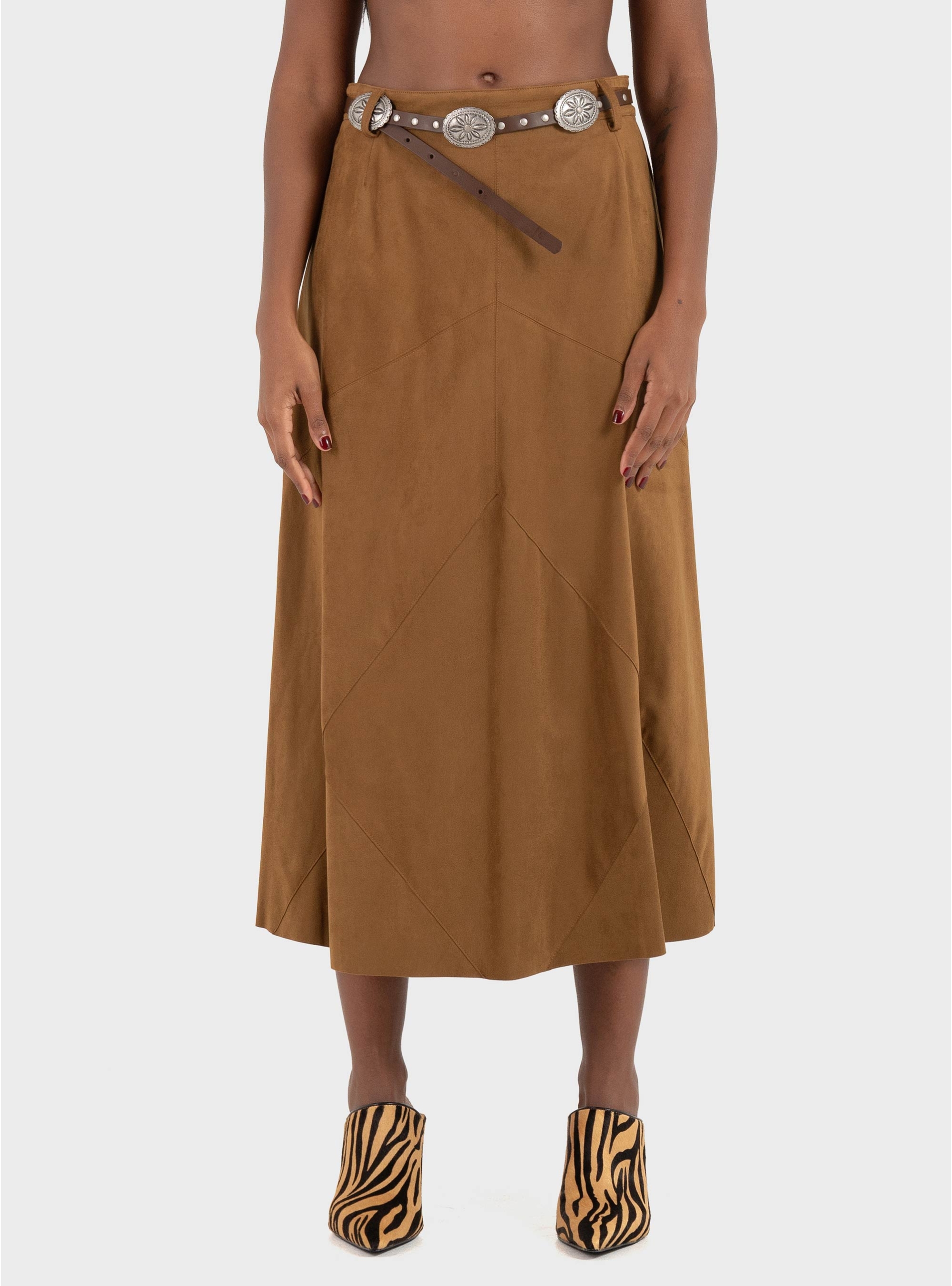 Souvenir Faux Suede Belted Skirt - Rust Brown