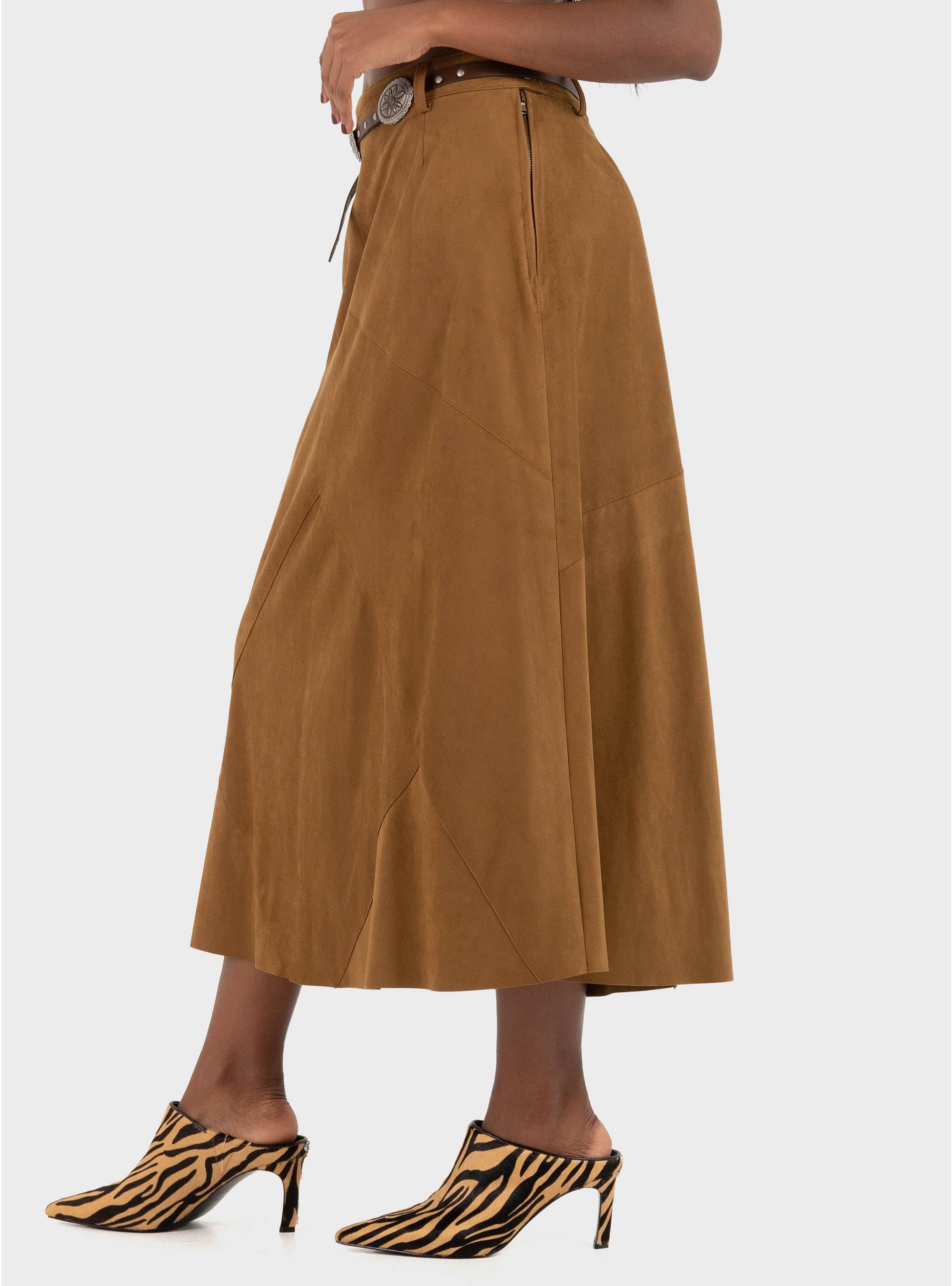 Souvenir Faux Suede Belted Skirt - Rust Brown