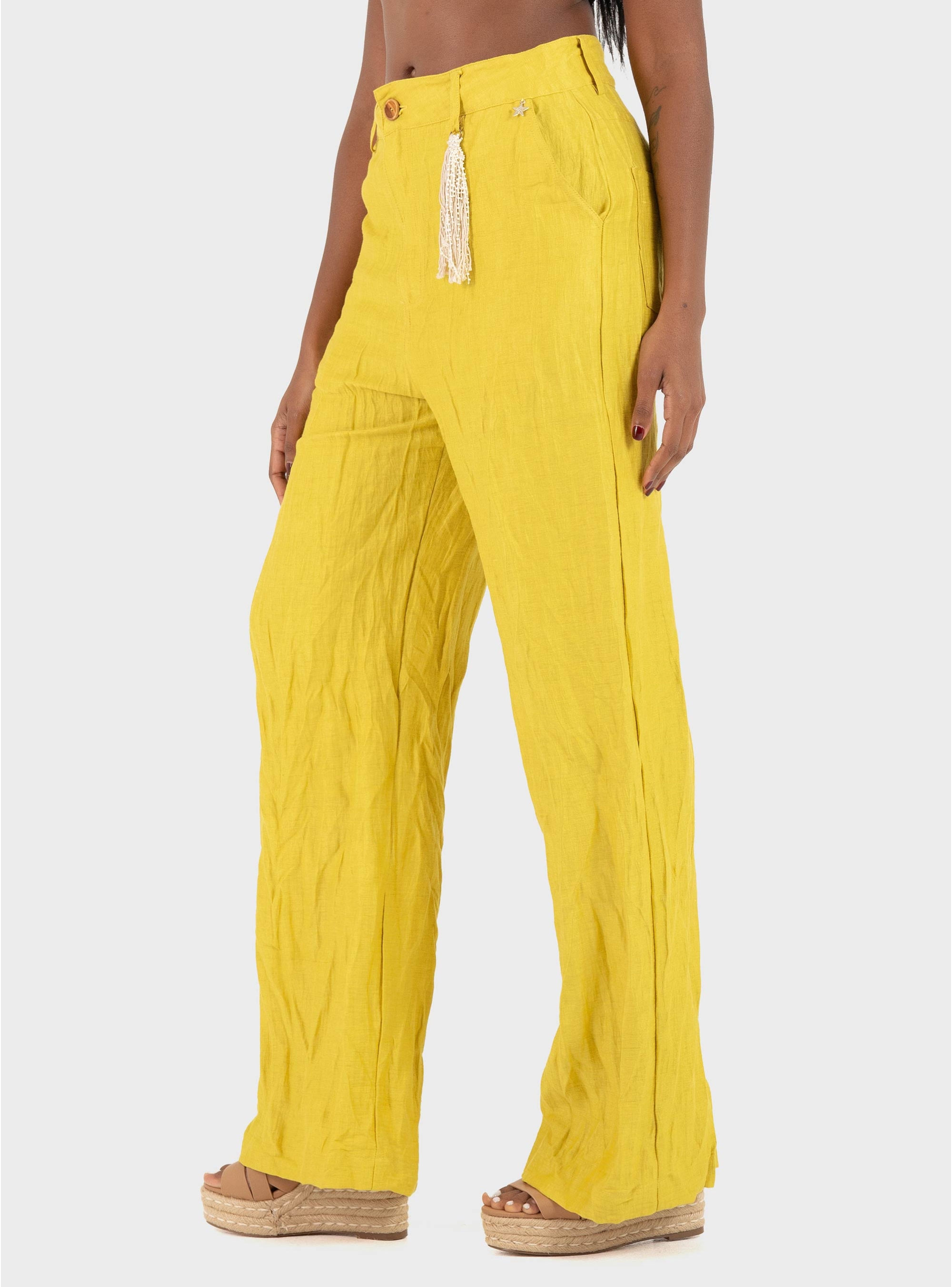 Souvenir Linen Pants - Lime Yellow