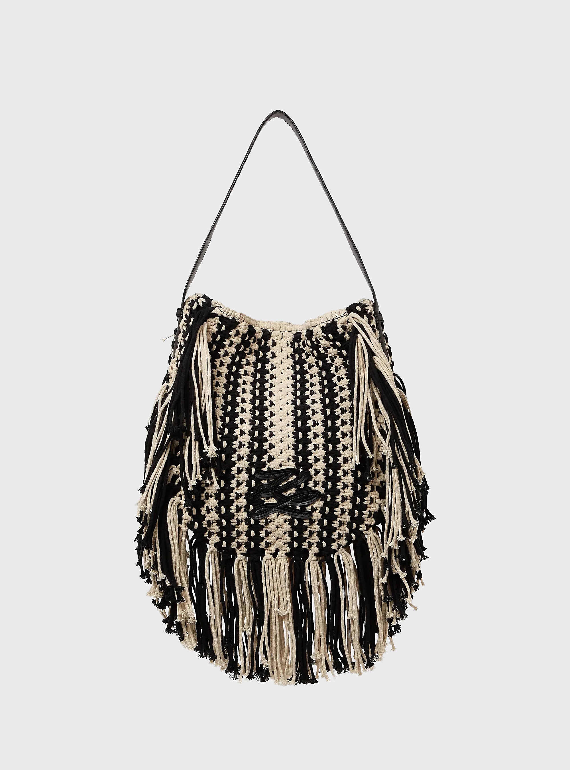 Karl Lagerfeld K/Autograph Fringe Shoulder Bag - Black & White